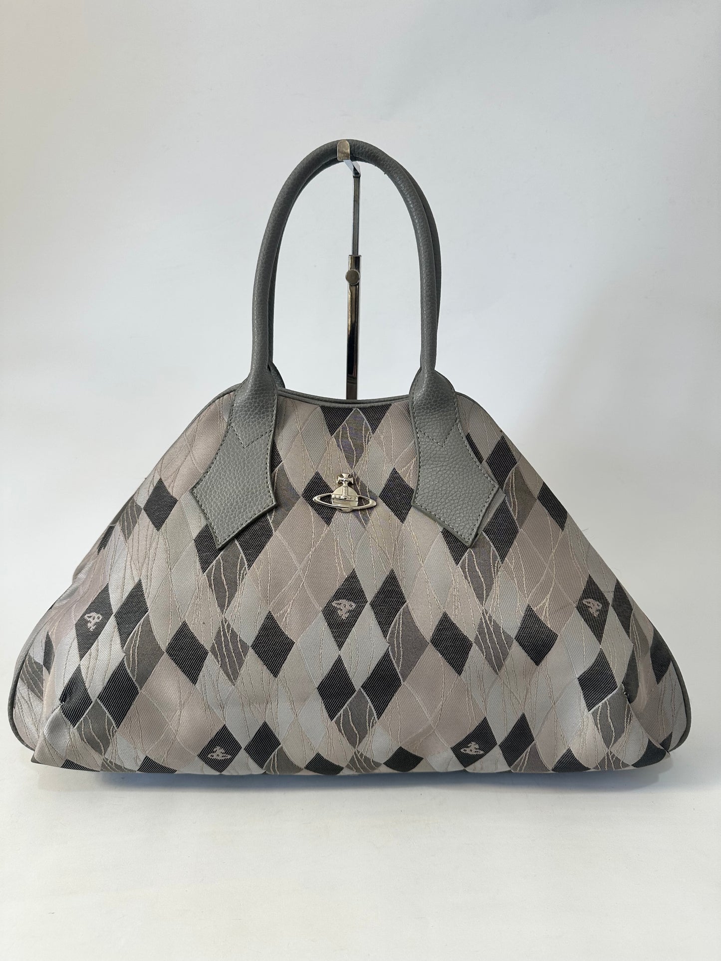 Vivienne Westwood Harlequin Argyle Bowler Bag – Grey/Black – Made in Italy