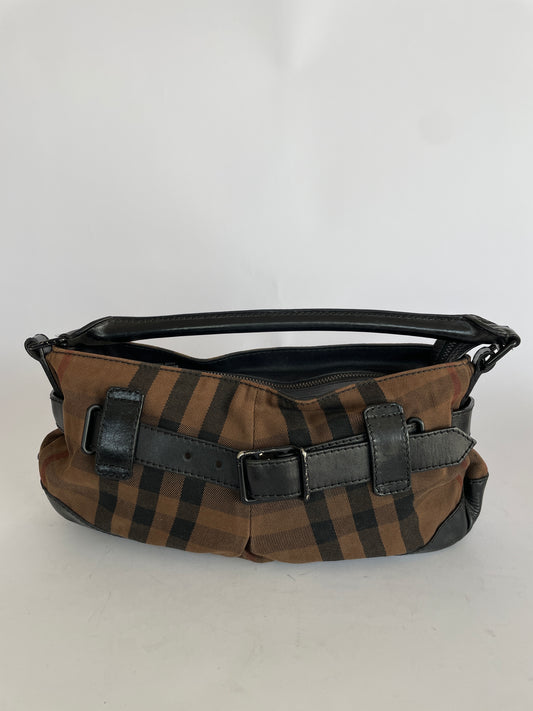 Burberry Brown/Black House Check Canvas and Leather Shoulder Bag