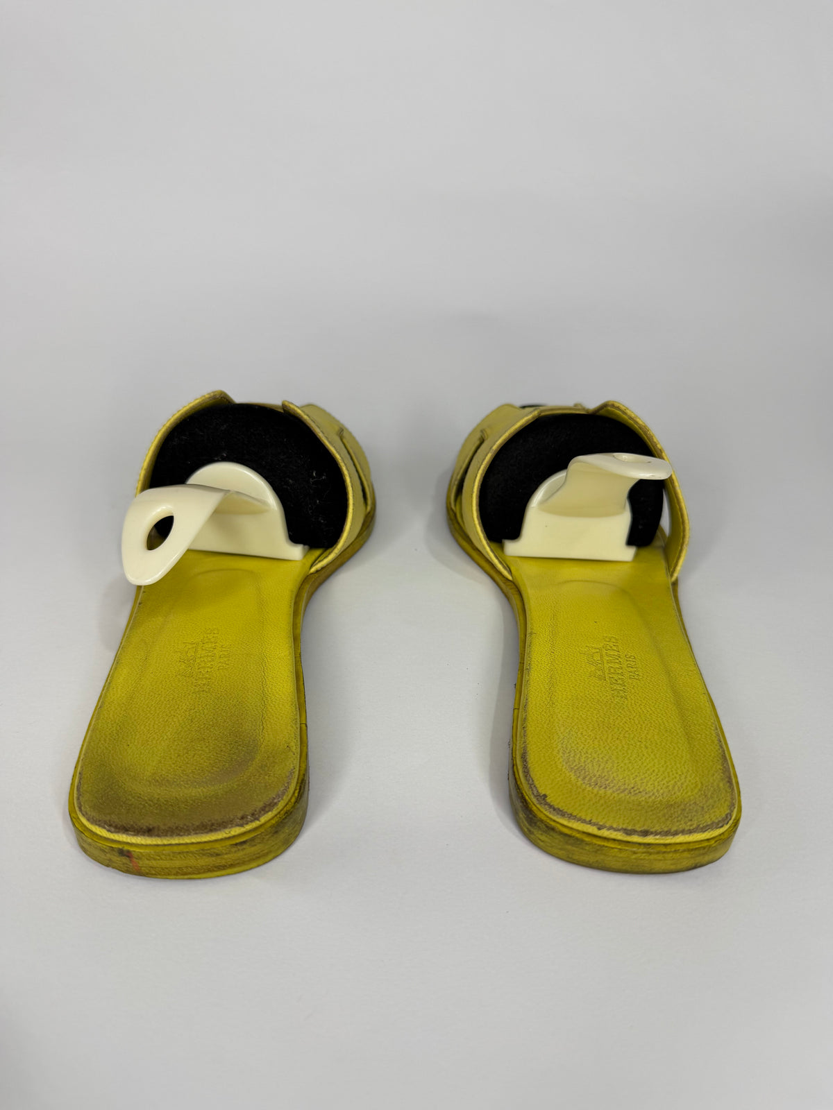 HERMES Yellow Box Calfskin Oran Sandals 37.5 EU/ 7.5 US / 4.5 UK