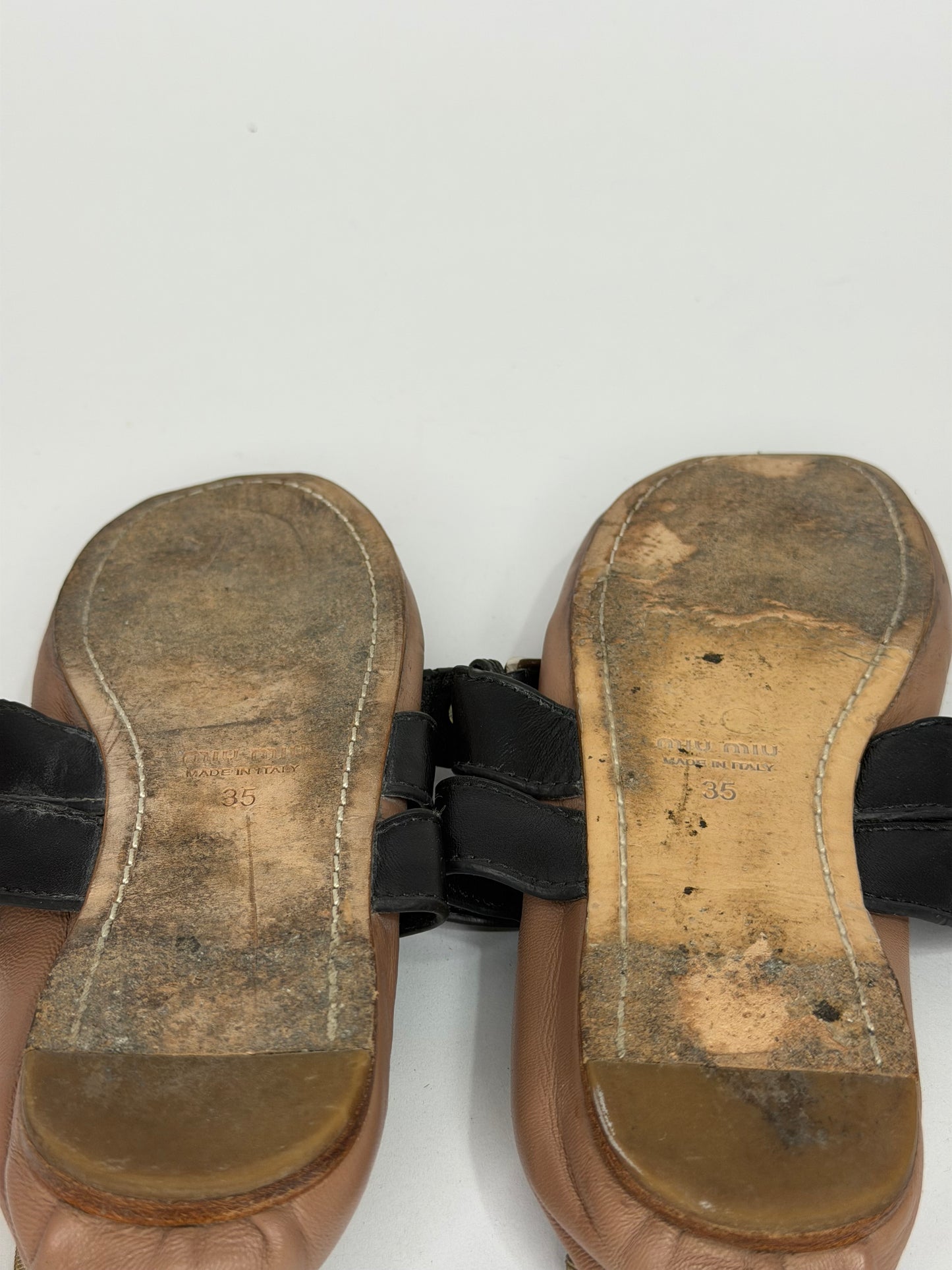 Miu Miu Brown Leather Buckle Detail Bow Ballet Flats Size 35 EU/ 5 US