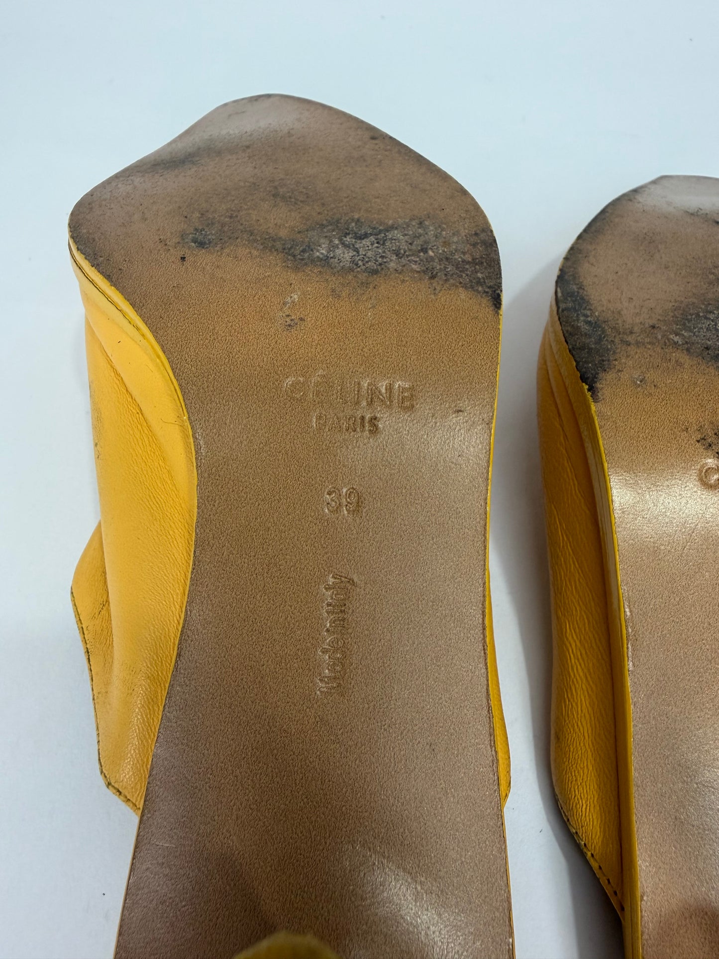 celine phoebe philo Yellow Leather Pointed-Toe Mule Heels Size 39 EU/ 9 US/ 6 UK