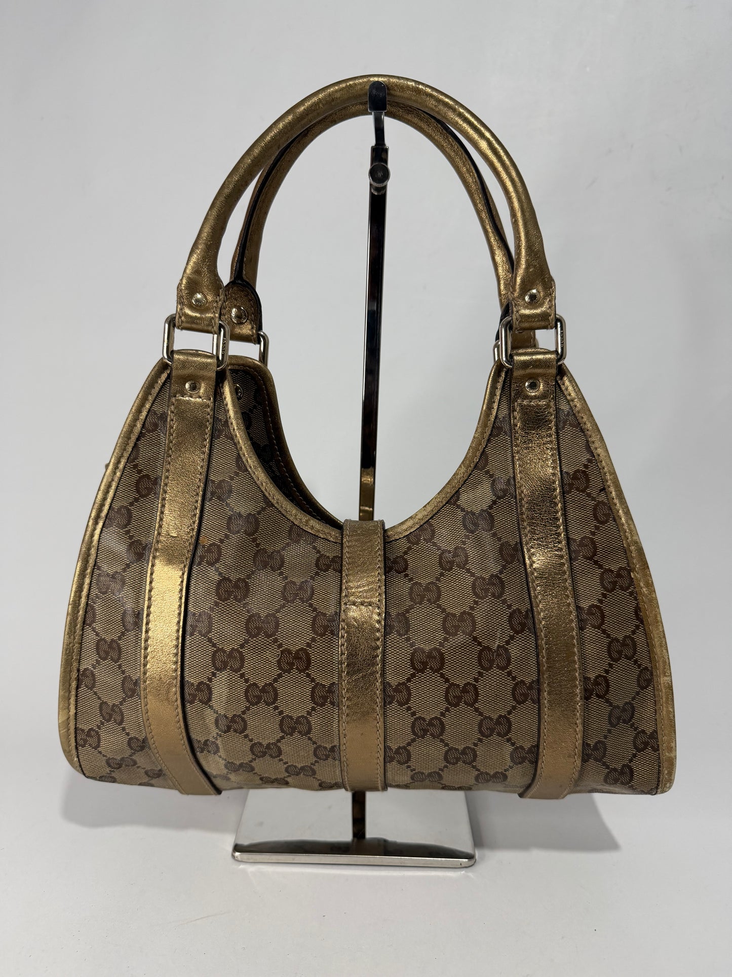 Gucci Gold/Beige GG Crystal Canvas and Leather Small Joy Shoulder Bag