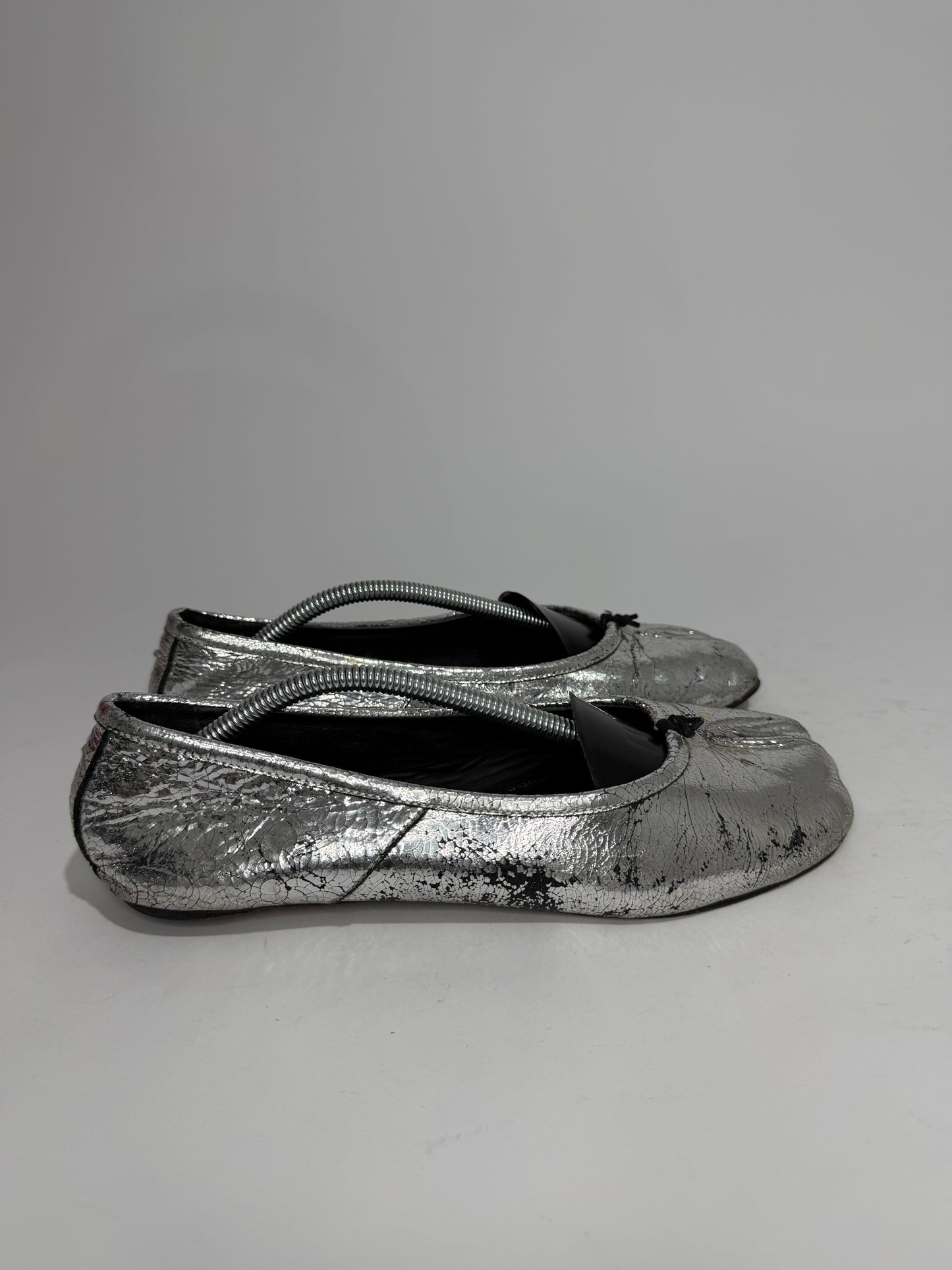 Maison Margiela Silver Tabi Mirror Ballerina Flats Size 38 EU/ 8US
