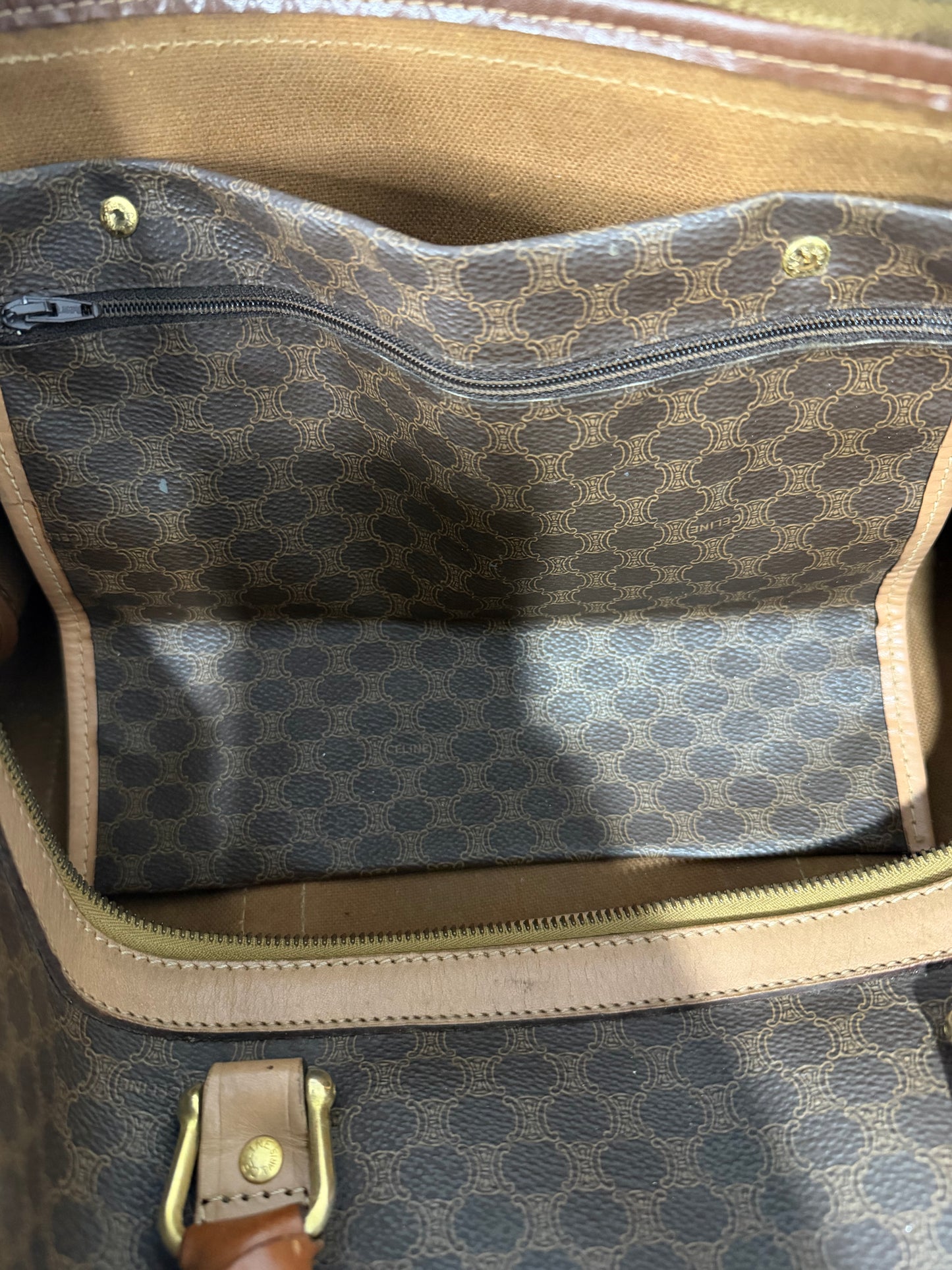 Celine Brown Triomphe Coated Canvas Large Voyage Duffle Bag