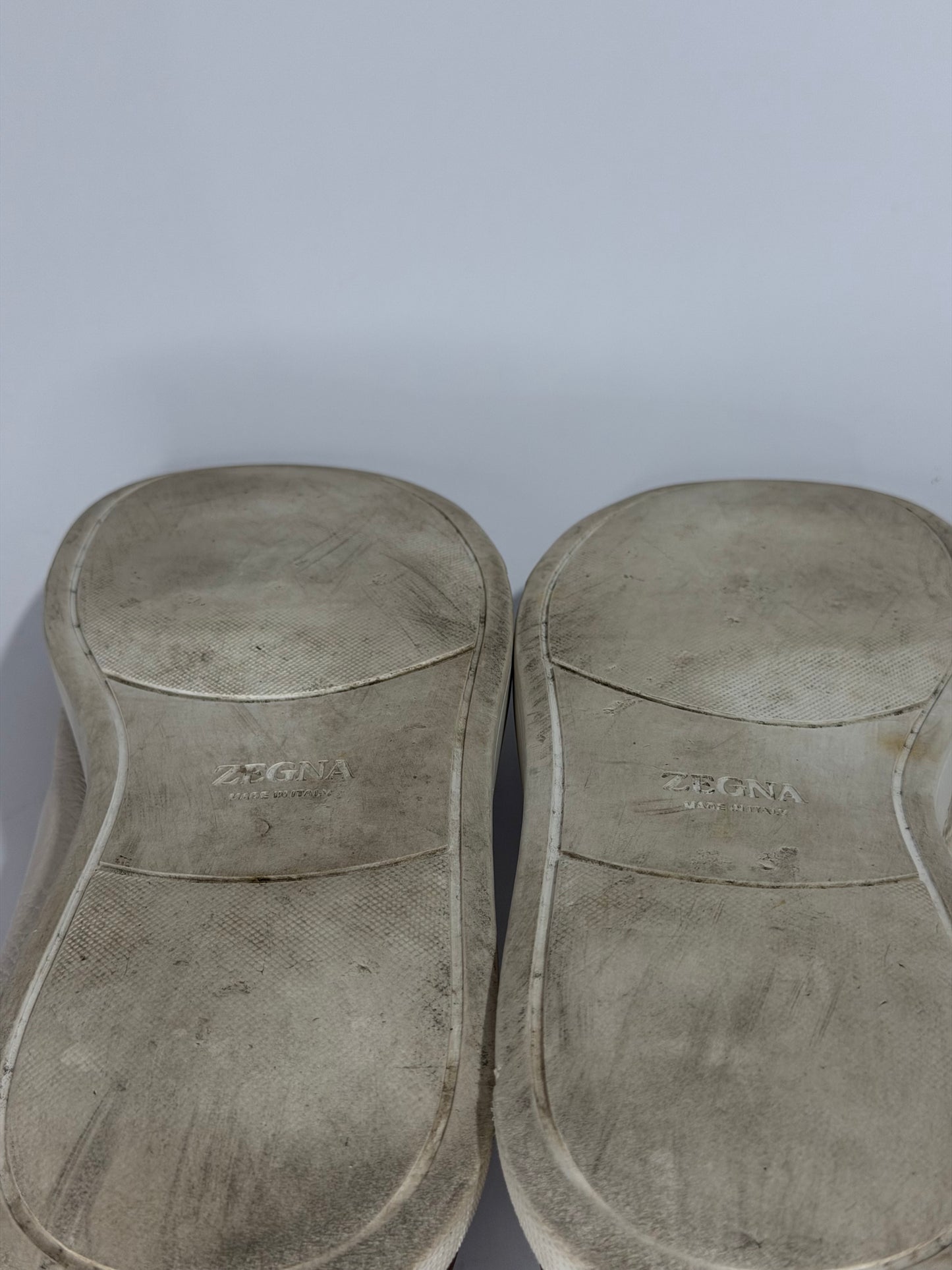 Ermenegildo Zegna Cream Leather triple stitch Slip On Sneakers Size 8.5 UK/ 9.5US