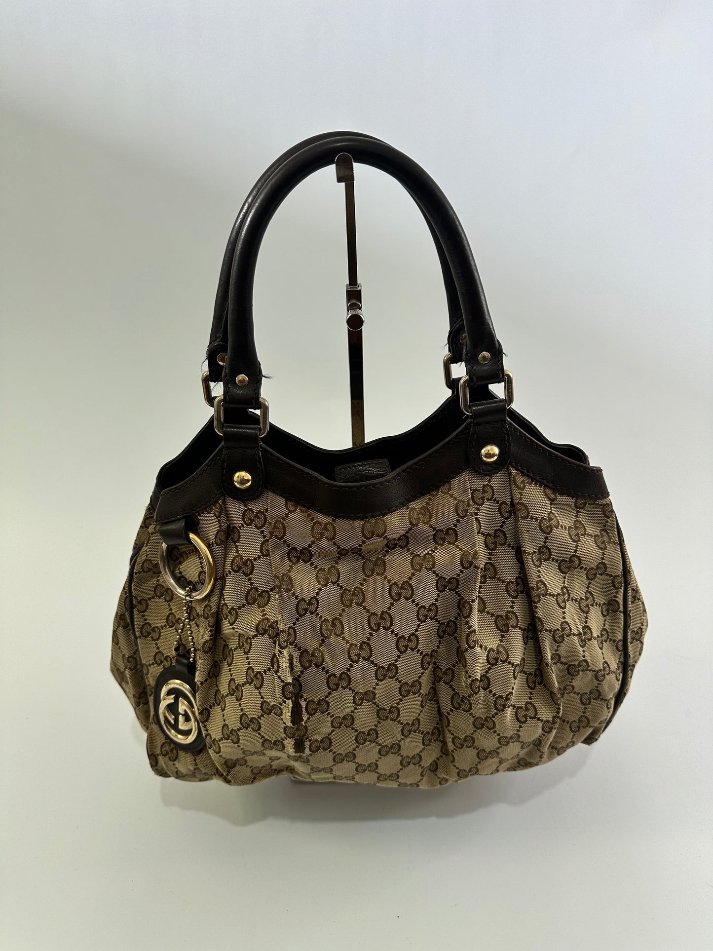 GUCCI Monogram Medium Sukey Shoulder Bag Brown