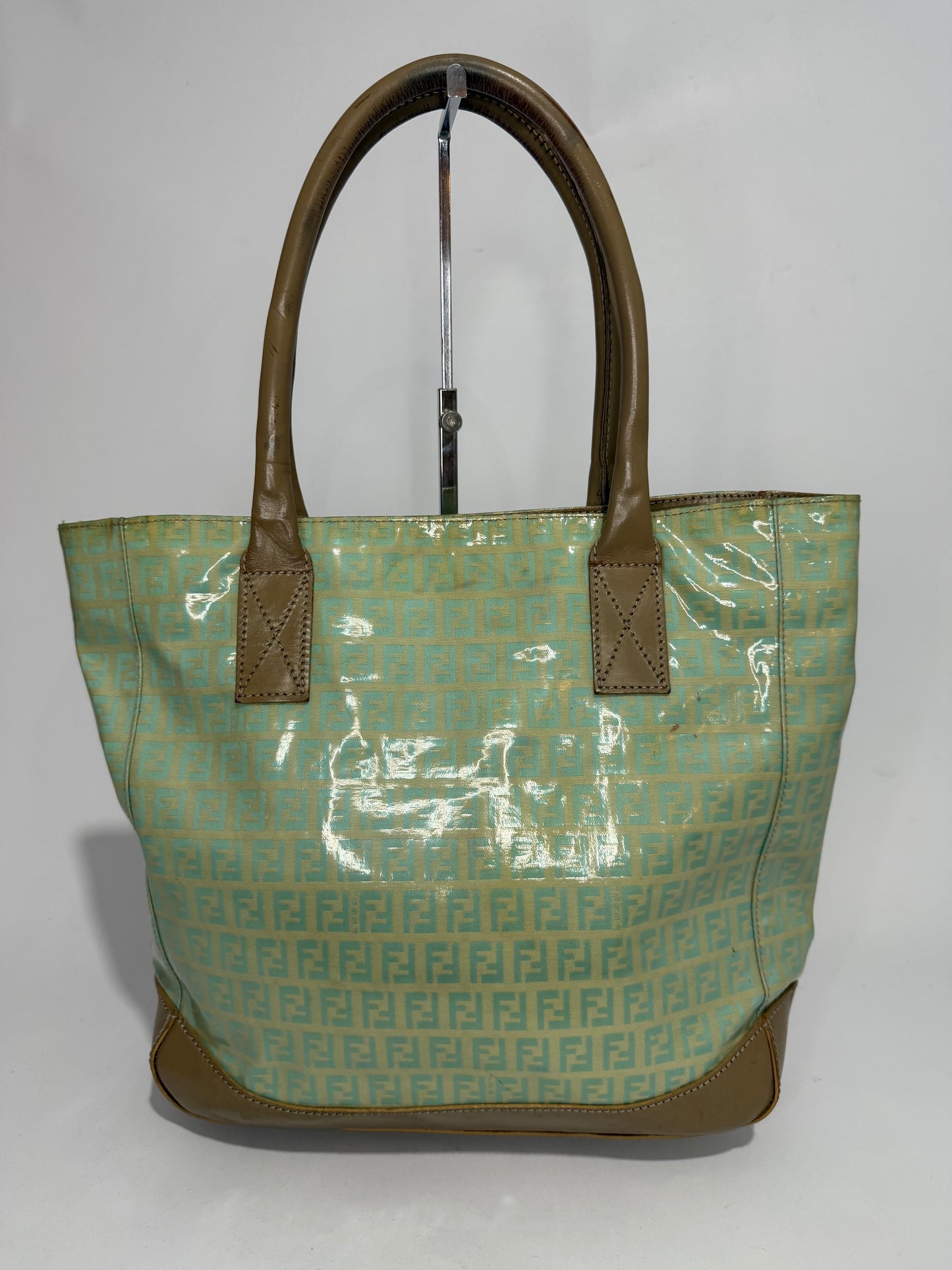 Fendi Zucca Mint Green Patent Tote Bag