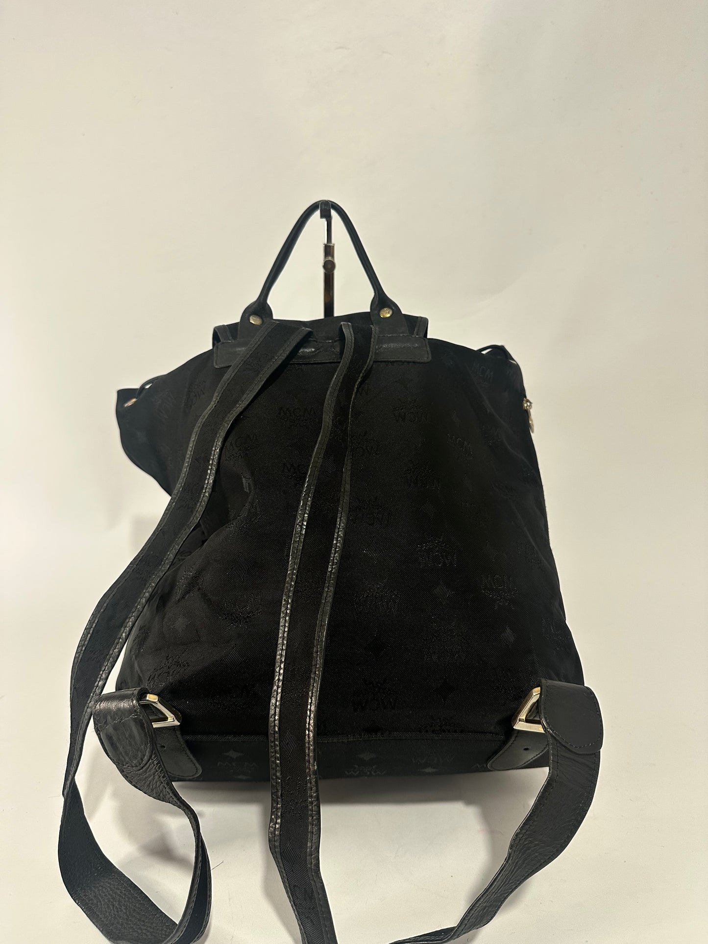 MCM Black Nylon and Leather Drawstring Backpack