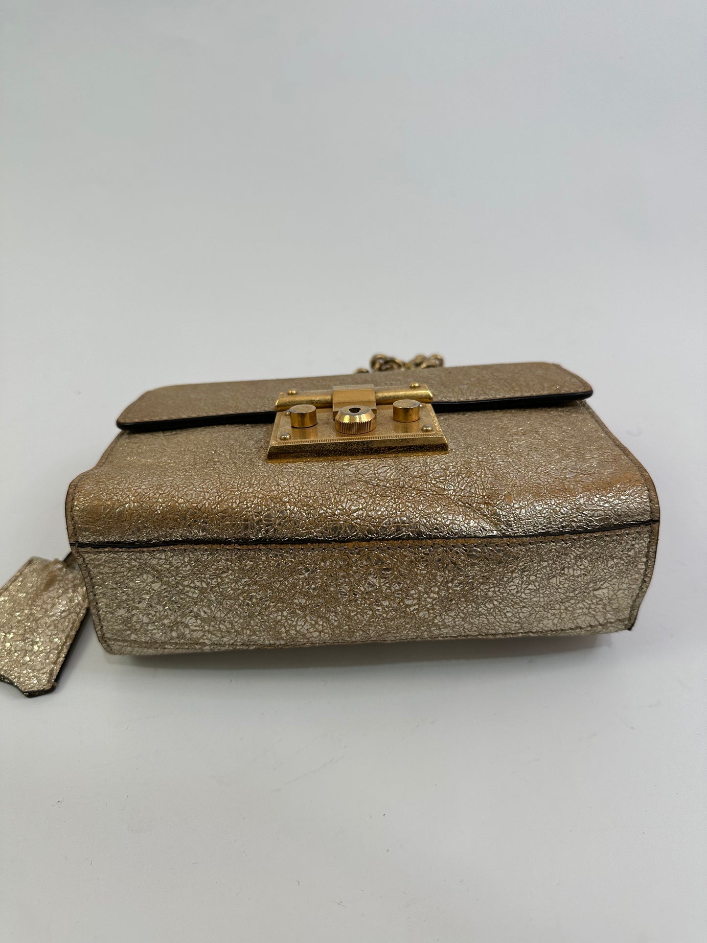 GUCCI Gold Textured Leather Padlock Shoulder Bag