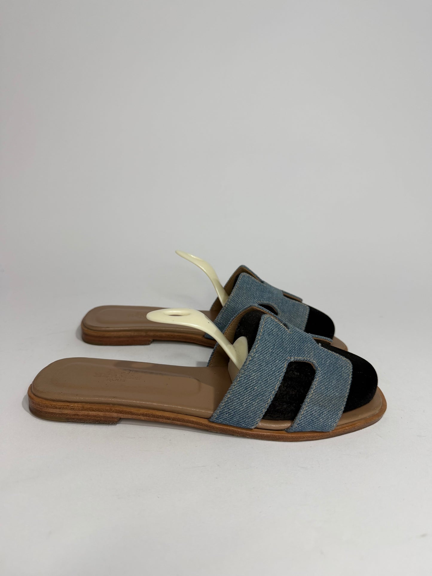 Hermès Oran Denim H Slide Sandals Blue Canvas Leather Flat Slides Size 36 EU/ 6 US/ 3 UK