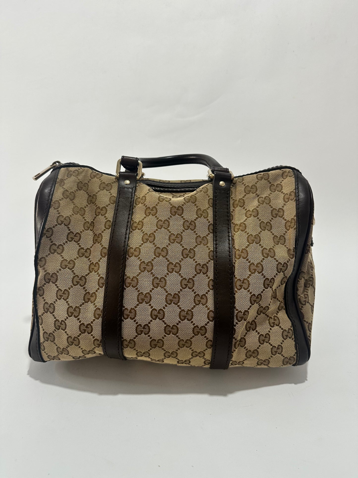 Gucci Beige/Brown Canvas Web Original GG Boston Bag