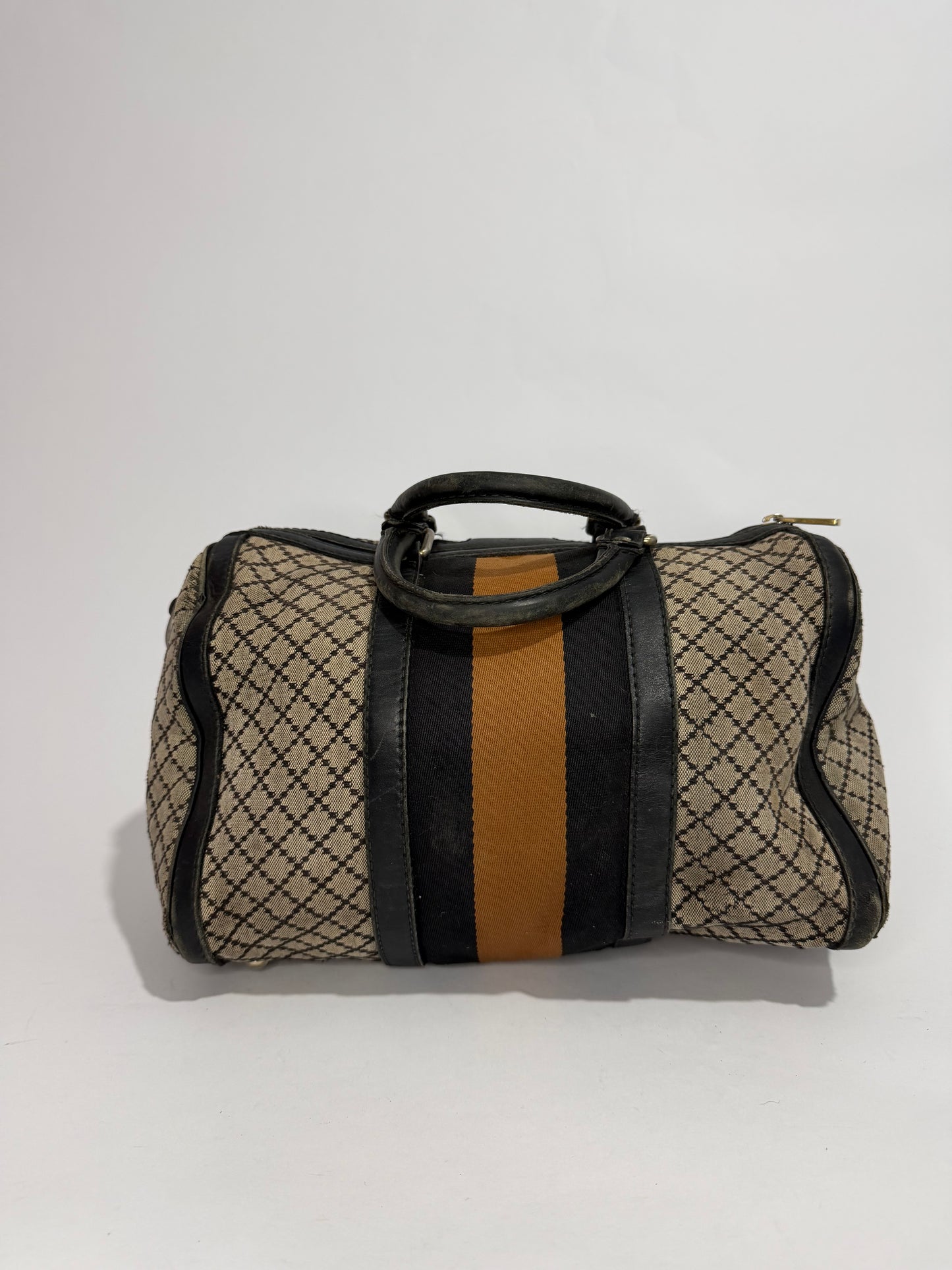 Gucci Black/Beige Diamante Canvas Medium Vintage Web Boston Bag