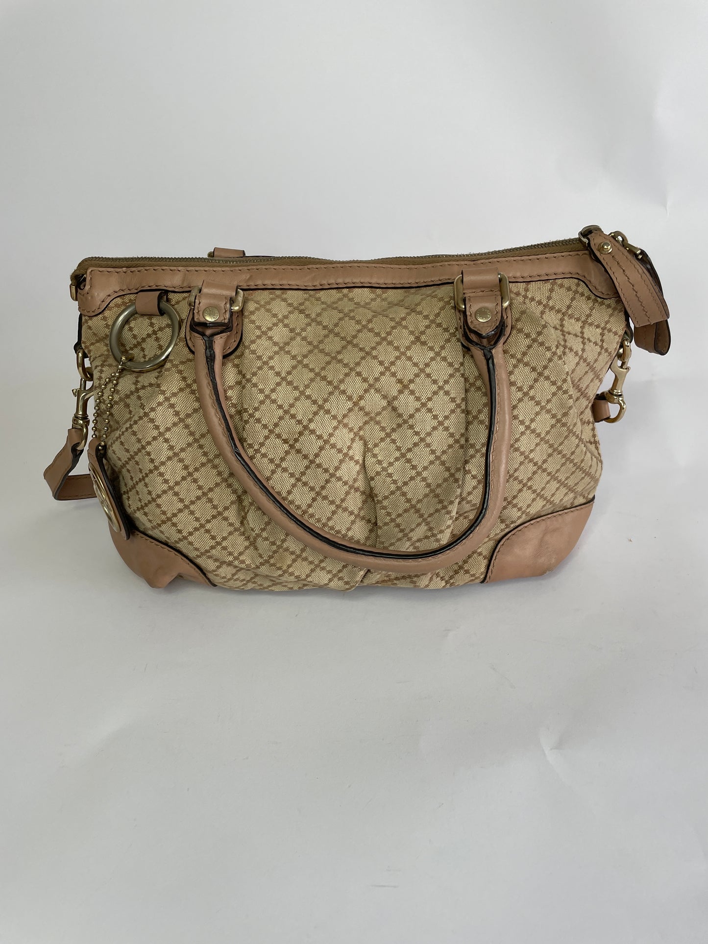 Gucci Brown/Beige Diamante Canvas And Leather Sukey Satchel