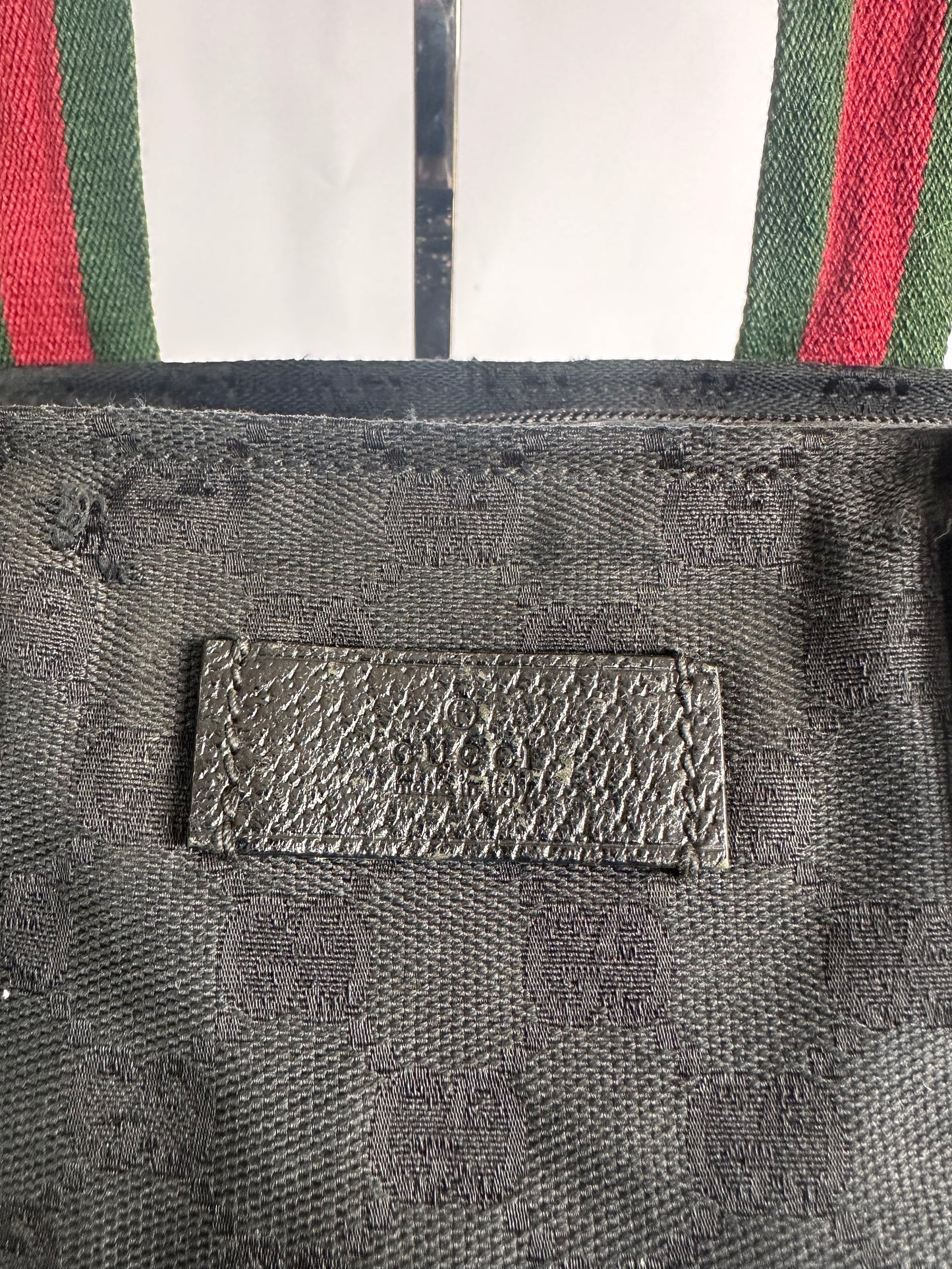 GUCCI GG Monogram Medium Web Handle Bucket Tote Black