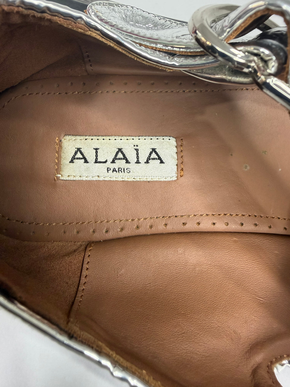ALAÏA Silver Criss Cross Ballerina Flats Size 39 EU/ 9 US / 6 UK