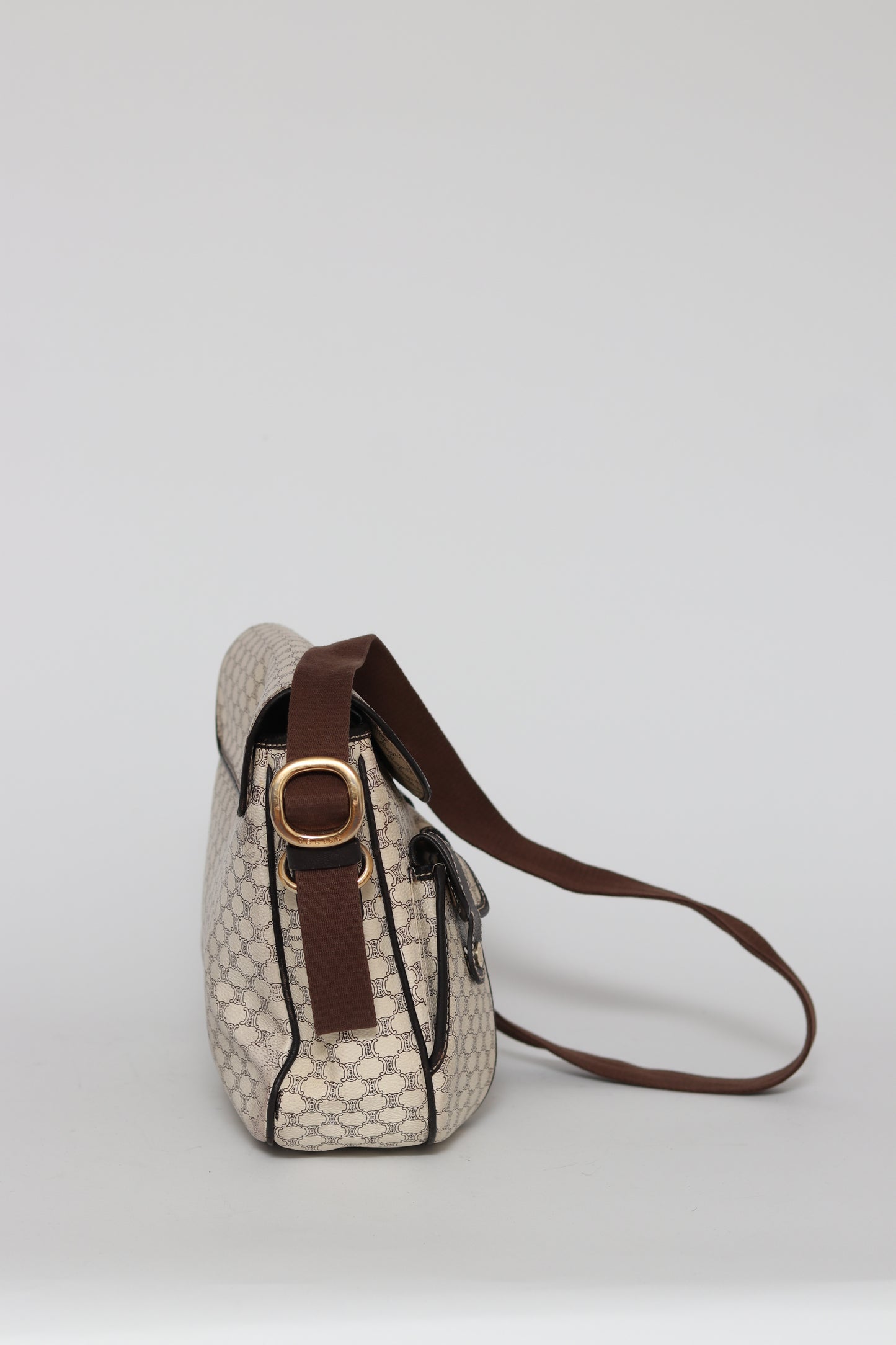 CELINE Macadam Canvas Shoulder Bag PVC White