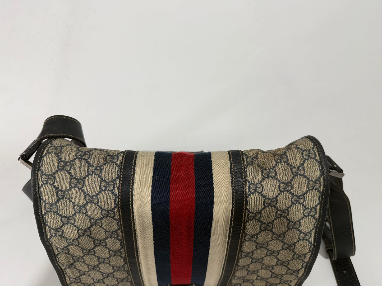 GUCCI
Blue GG Coated Canvas Vintage Web Messenger Bag