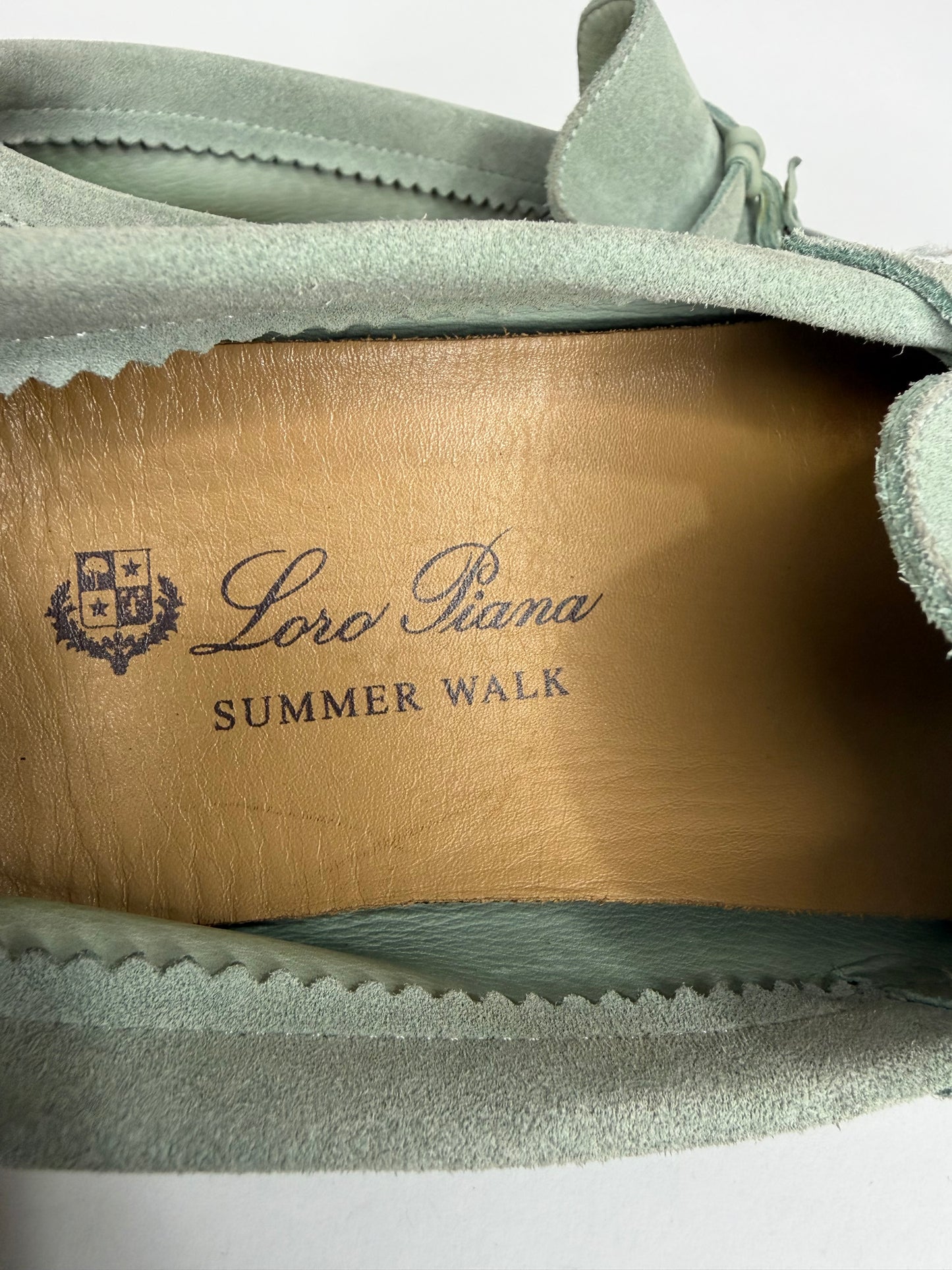 Loro Piana mint green Suede Summer Charms Walk Loafers Size 35.5 EU/ 5.5 US
