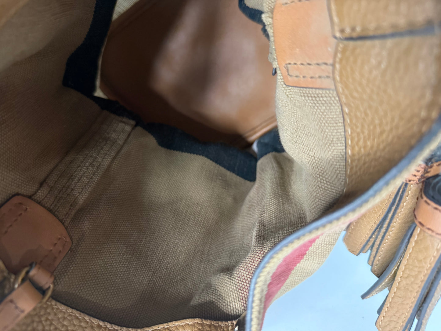 BURBERRY Canvas Mega Check Mini Ashby Tassel Crossbody Brown