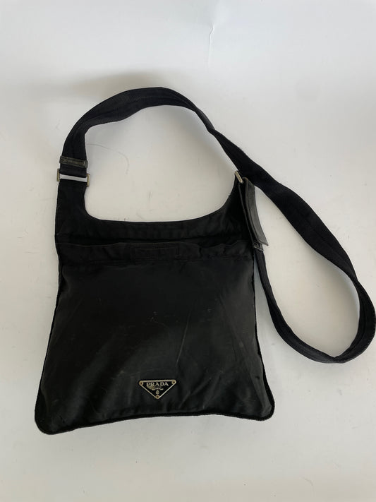 PRADA Nylon Vela Flat Messenger Bag Black