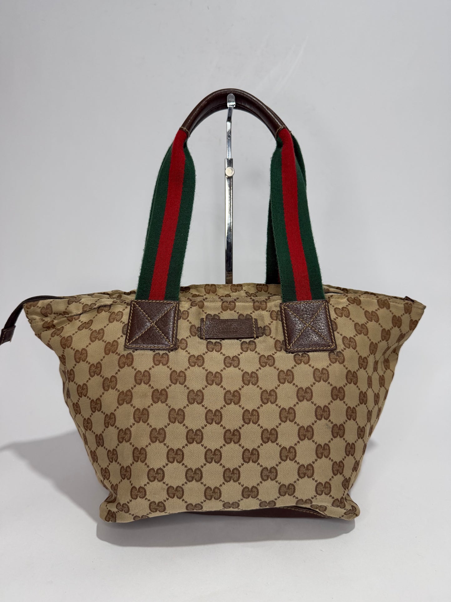 Gucci Beige/Brown GG Canvas and Leather Web Handle Tote