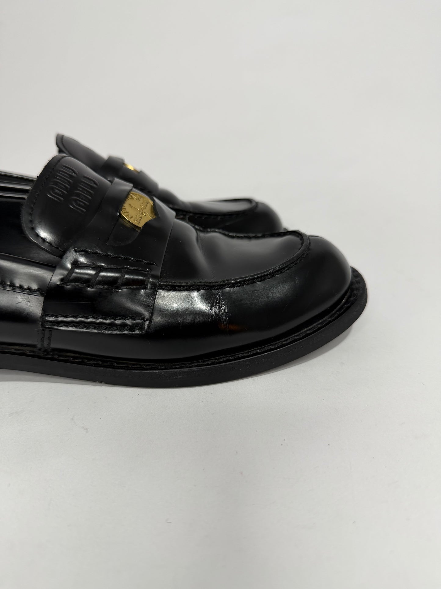 Miu Miu Black Leather Coin Loafers Size 37 EU/ 7 US/ 4 UK