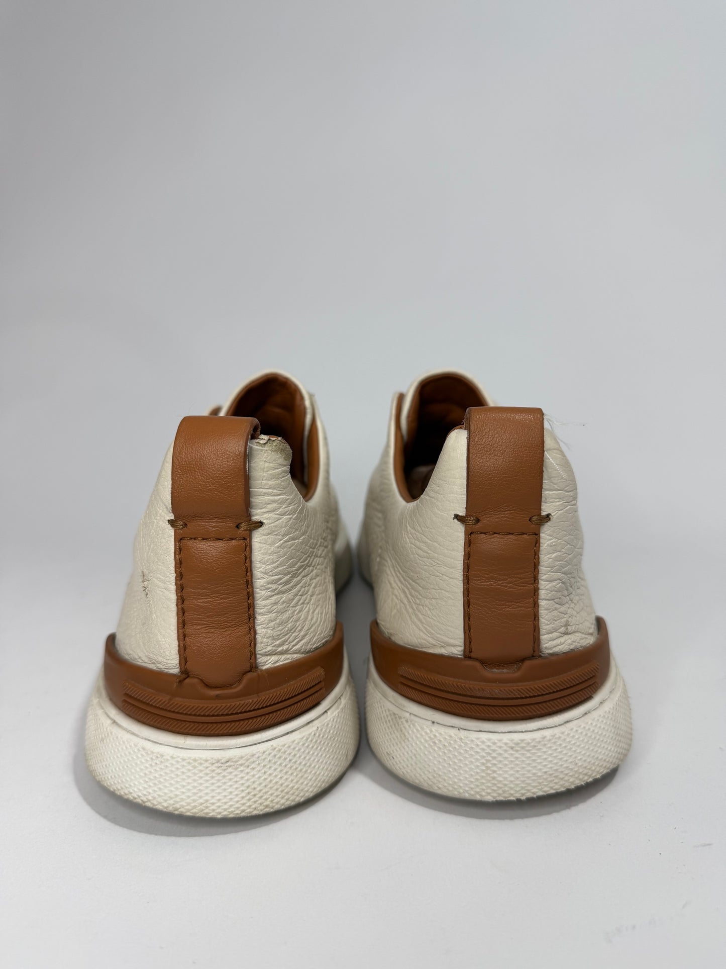 Ermenegildo Zegna Cream Leather triple stitch Slip On Sneakers Size 8.5 UK/ 9.5US