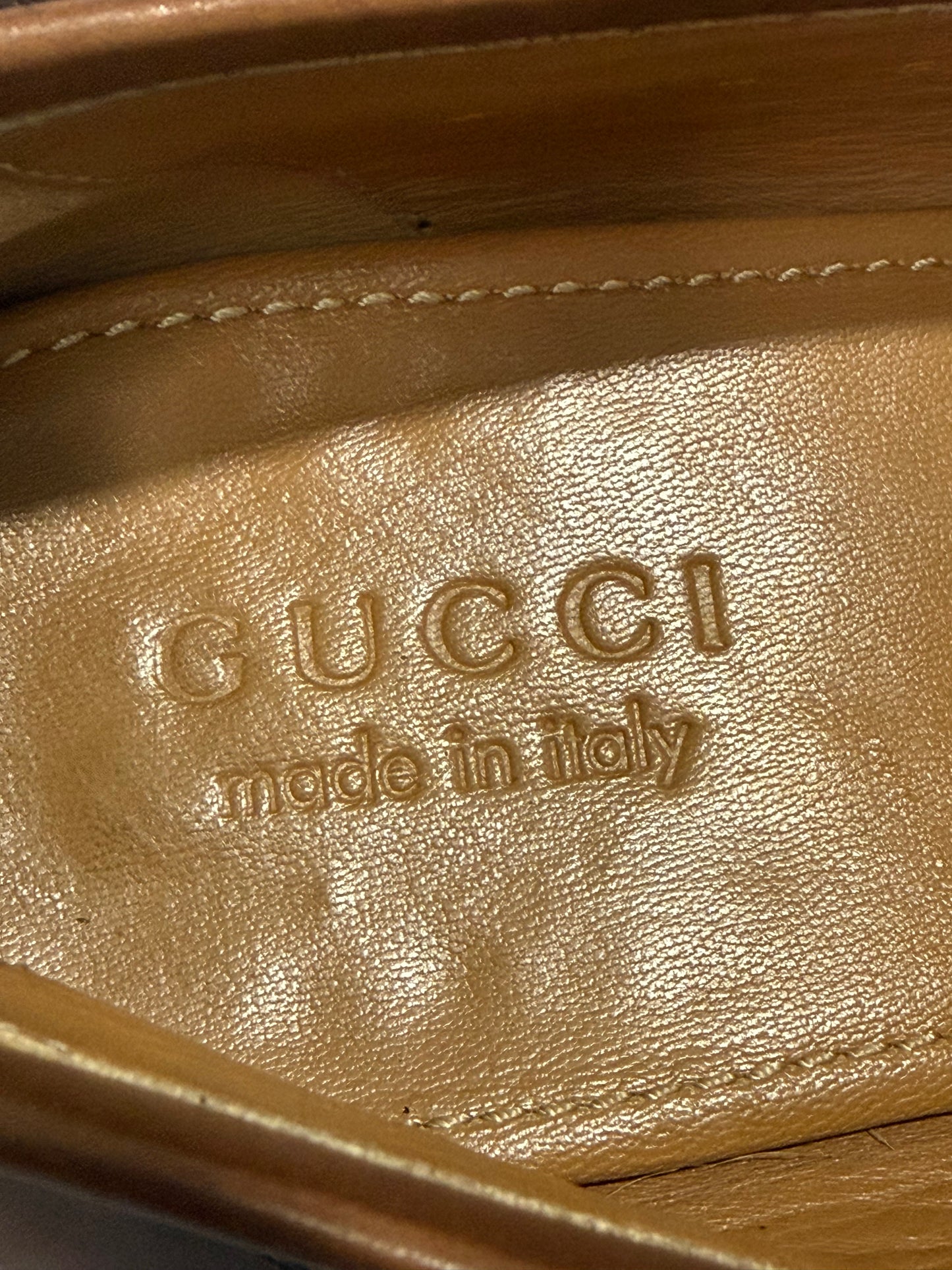 Gucci Brown Leather GG Jordaan Loafers Size 9.5 UK/ 10.5 US