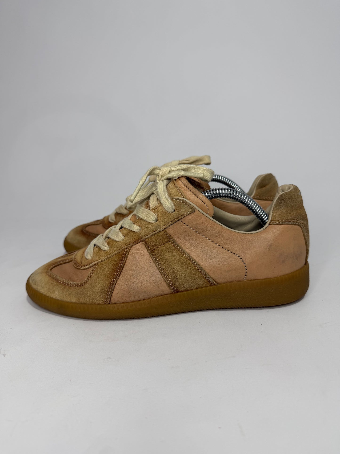 Maison Martin Margiela Beige TanLeather and Suede Replica Lace Up Sneakers Size 36.5 EU/6.5 US