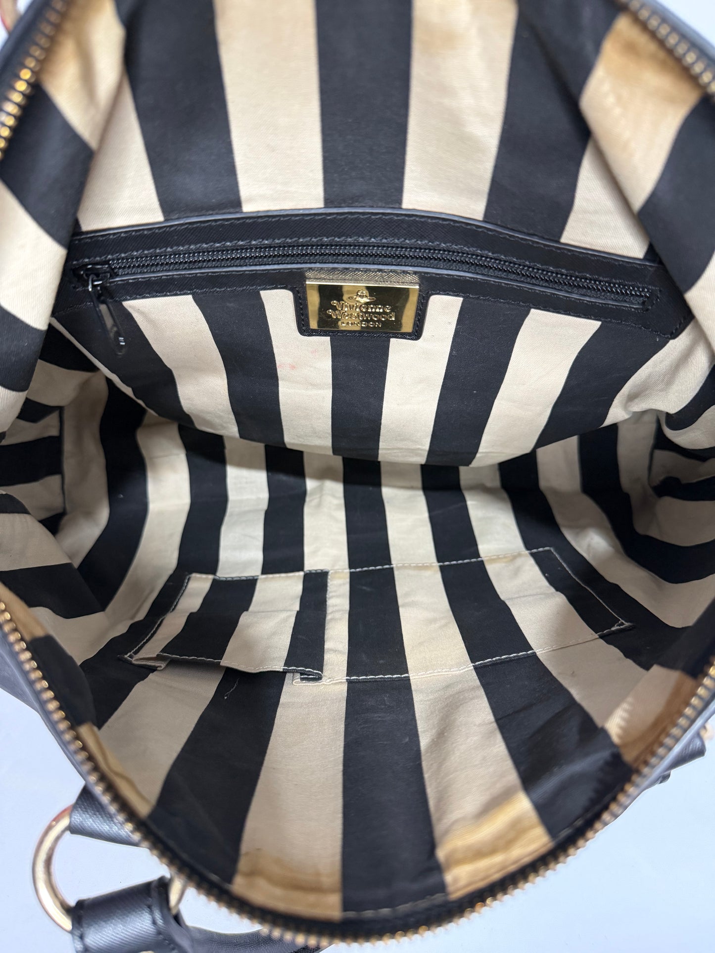 Vivienne Westwood Black Saffiano Leather Orb Tote / Bowler Bag