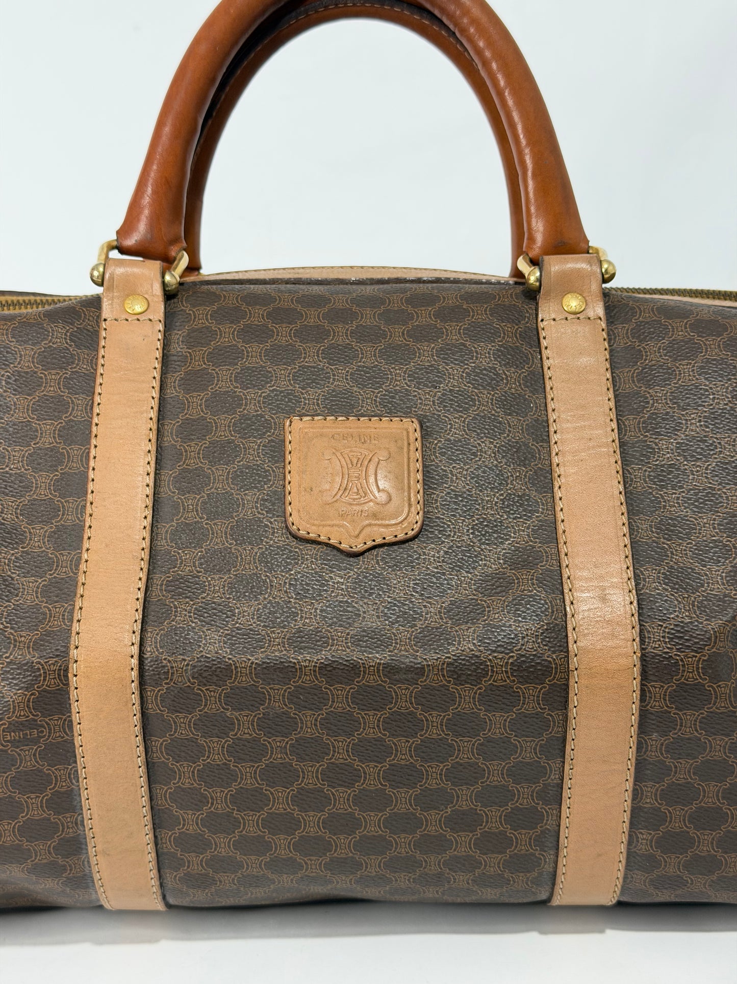 Celine Brown Triomphe Coated Canvas Large Voyage Duffle Bag