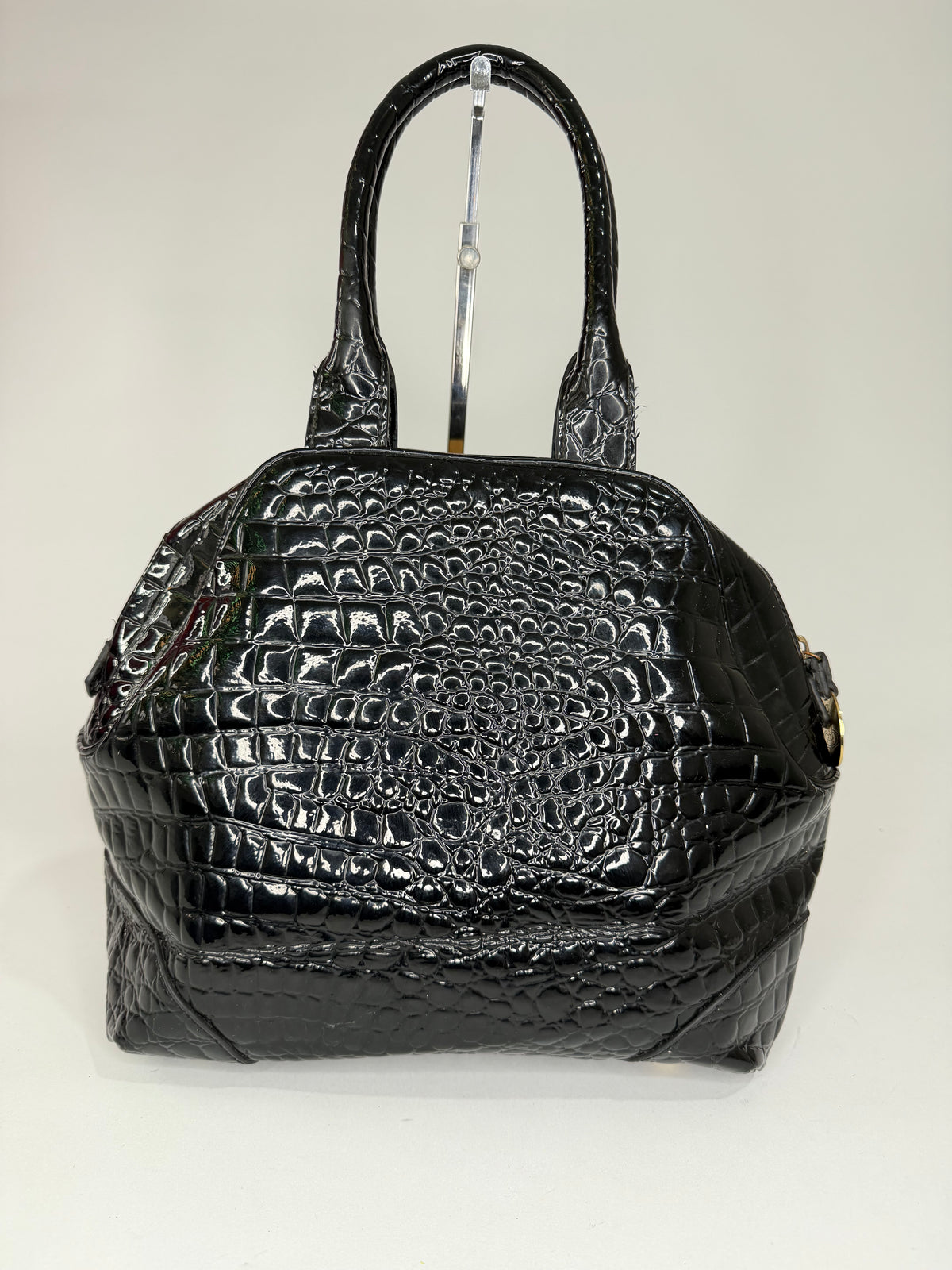 Vivienne Westwood Black Patent Croc-Embossed Orb Appliqué Handbag