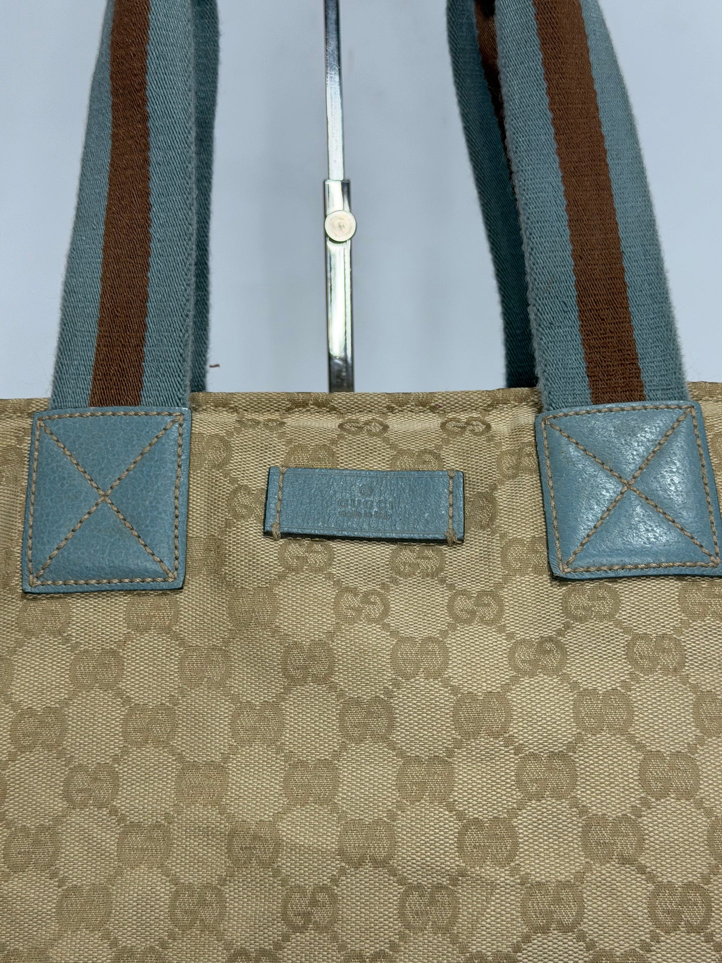 Gucci Original GG Blue Canvas Web Tote