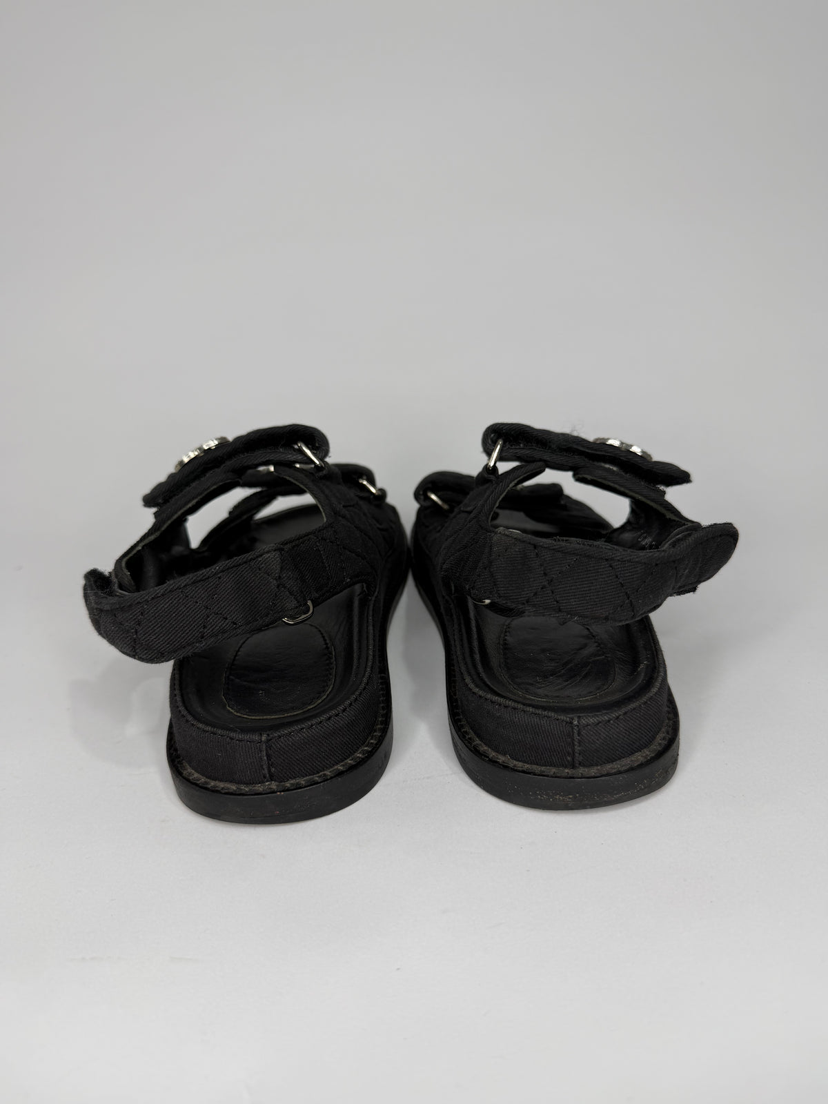 Chanel Black Quilted Fabric Diamond CC Dad Velcro Flat Sandals Size 36 EU/ 6 US/ 3 UK