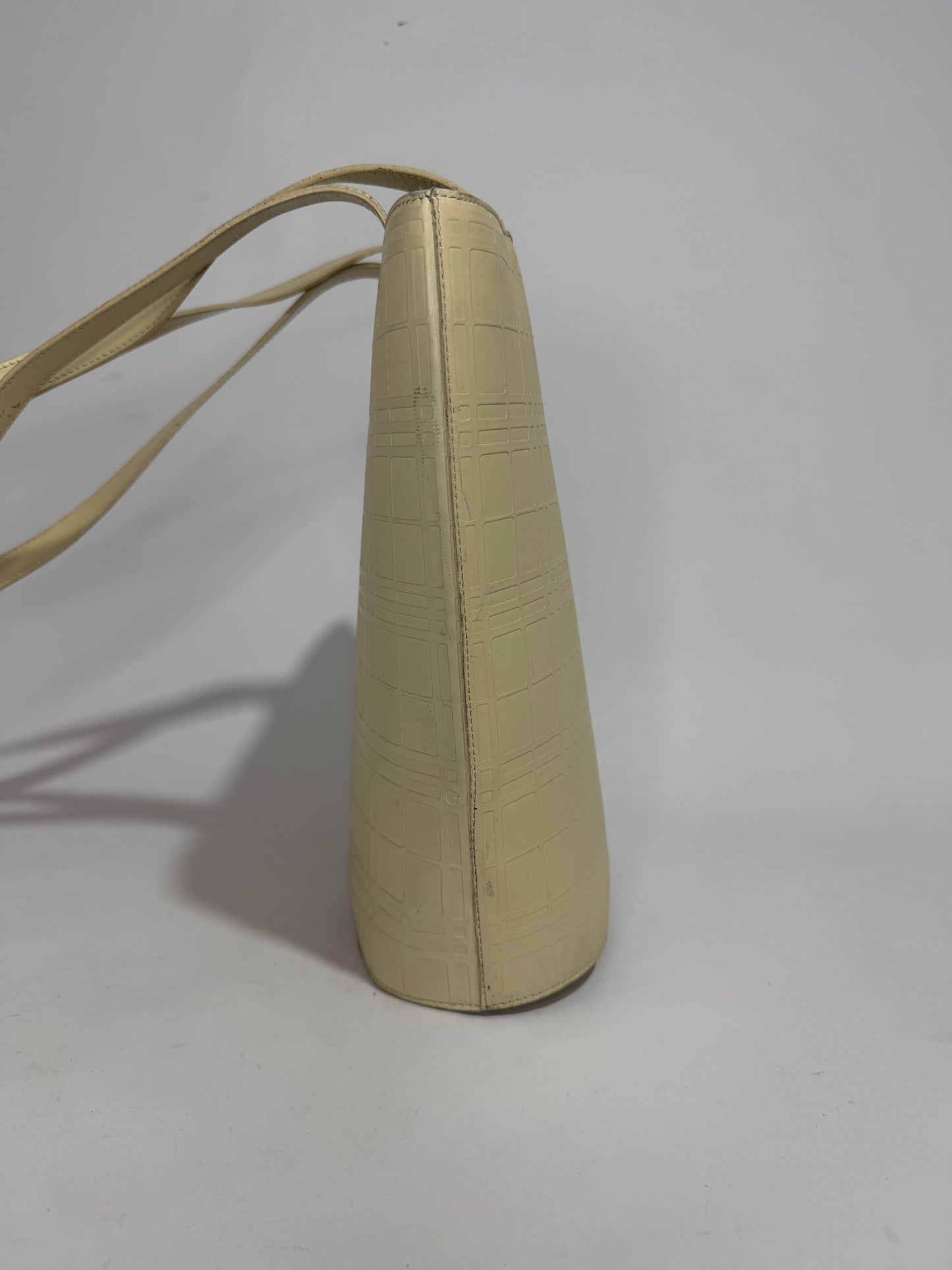 Burberry Cream Embossed Nova Check Leather Tote Bag