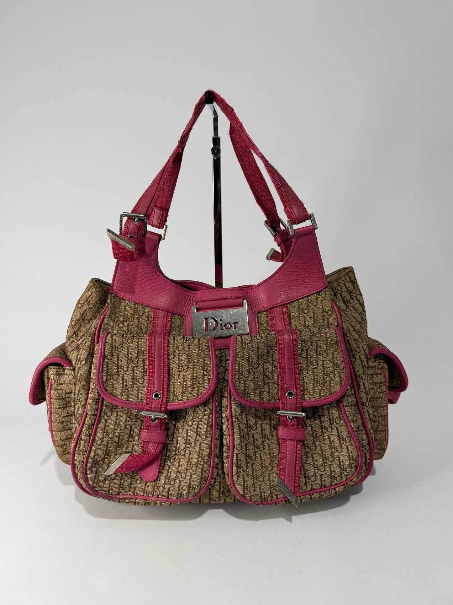 Dior Beige/Pink Oblique Canvas and Leather Street Chic Tote