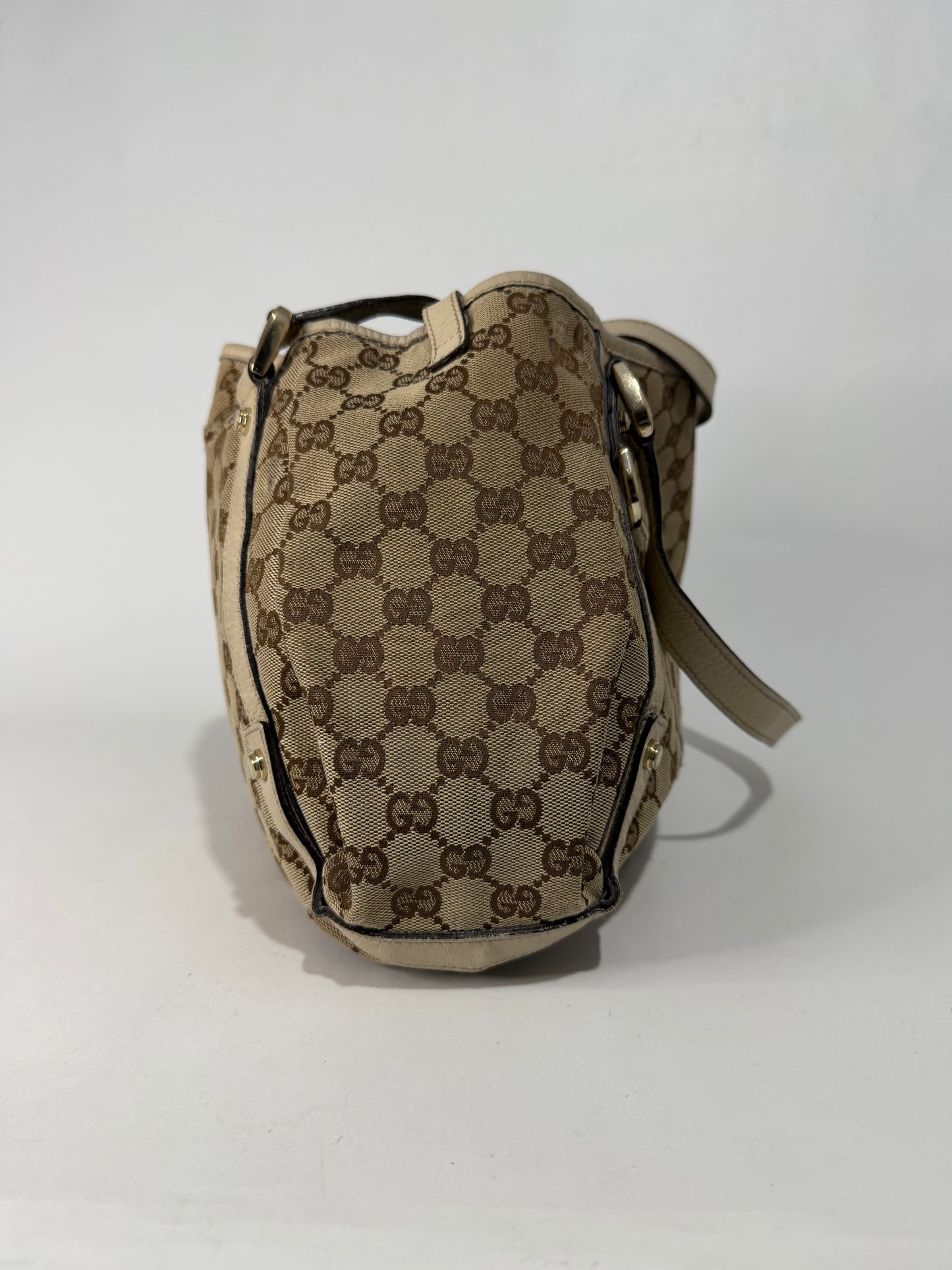 Gucci Beige/White Blue GG Canvas and Leather Abbey Tote