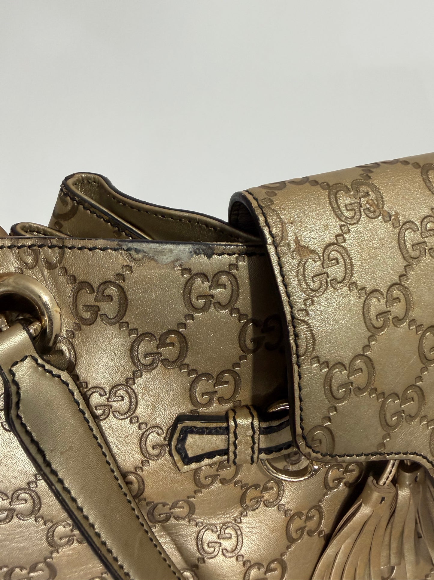 Gucci Beige Metallic Guccissima eather Large Emily Chain Shoulder Bag