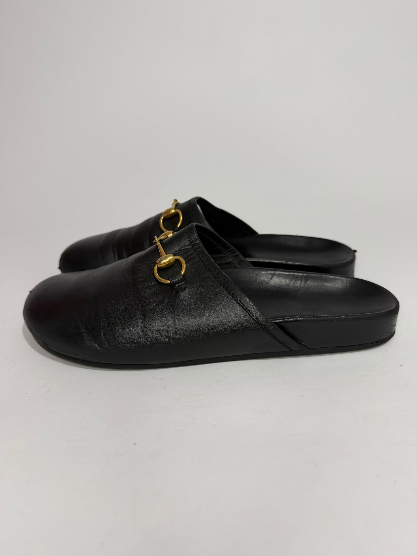 Gucci Black Leather Horsebit Princetown Flat Mules Size 8 US
