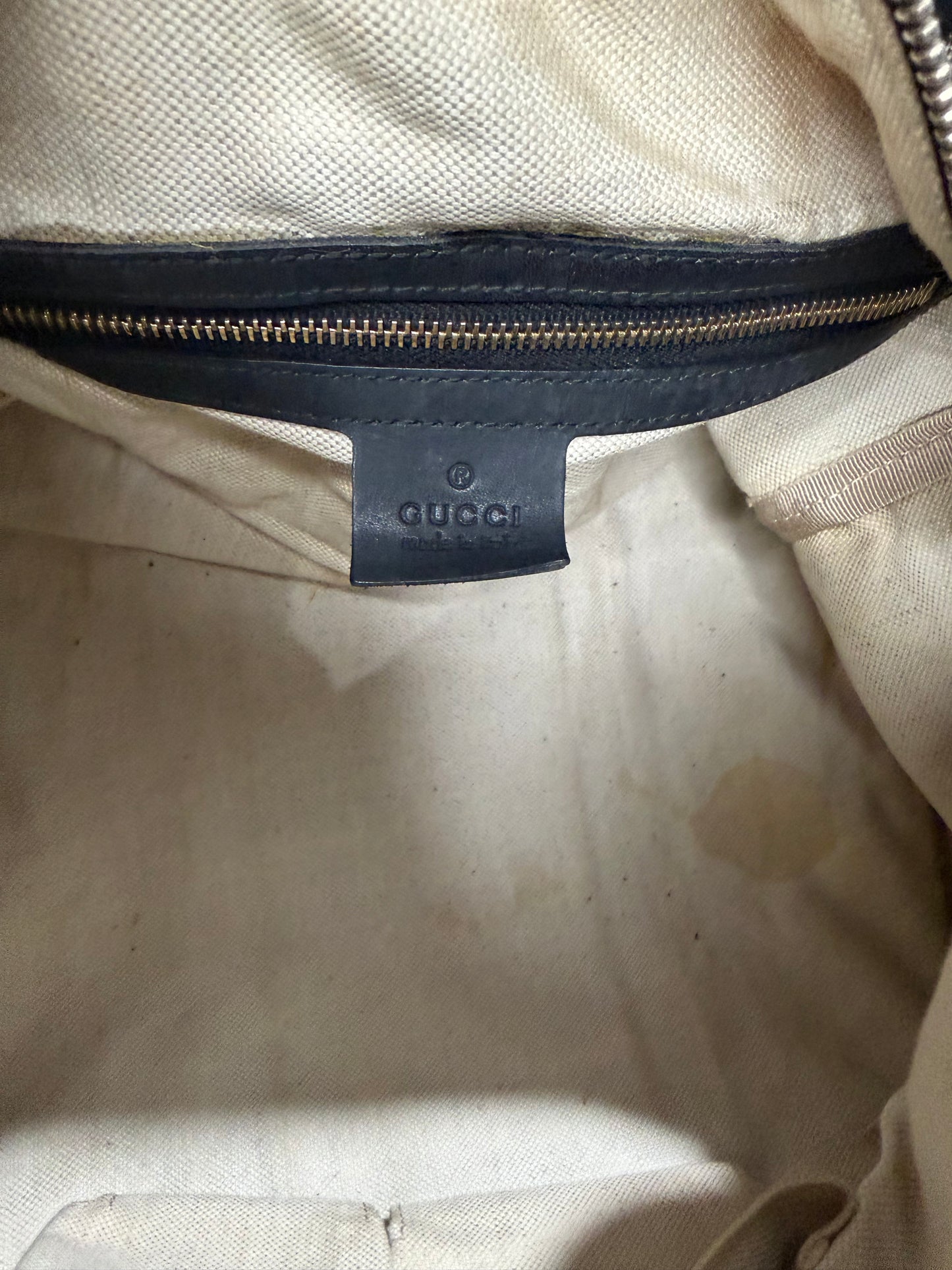 Gucci Black/Beige Diamante Canvas Medium Vintage Web Boston Bag
