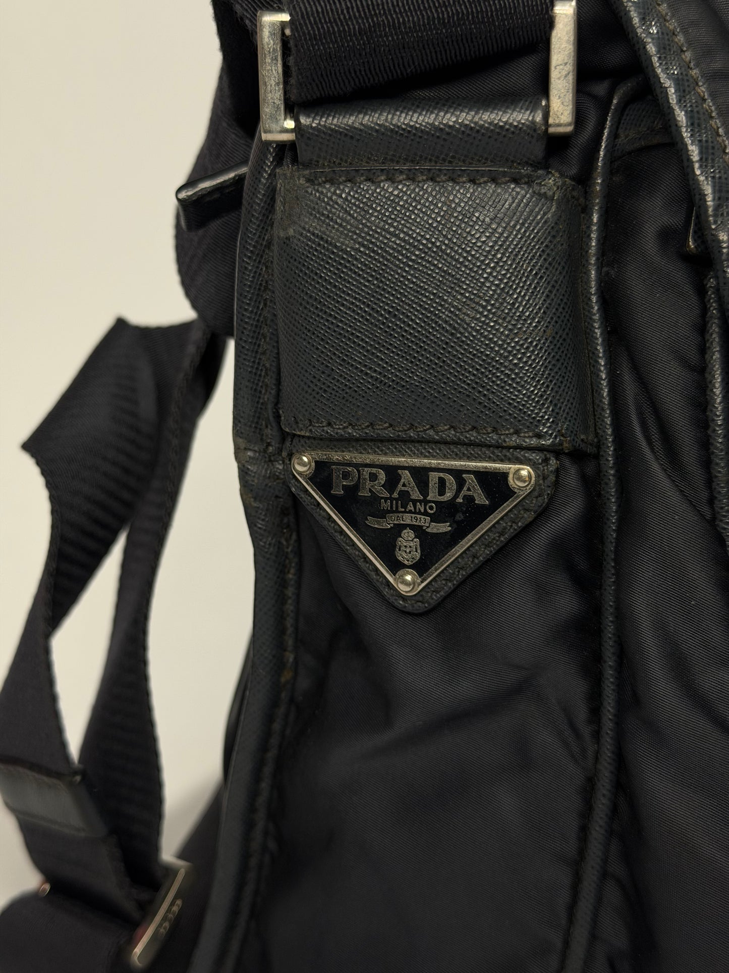 Prada Navy Nylon Flap Messenger Bag