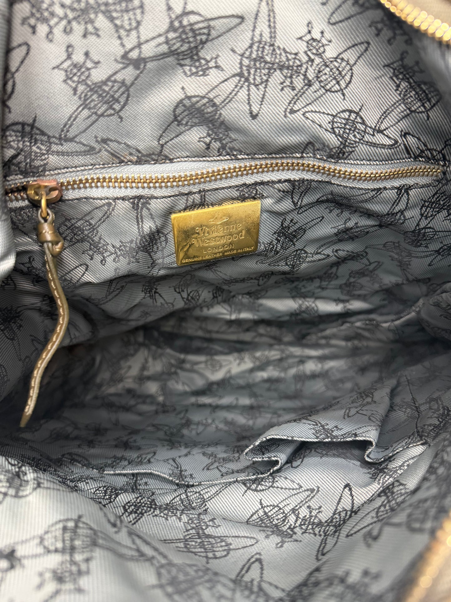 Vivienne Westwood Blue Velvet Orb Print Slouch Crossbody / Shoulder Bag