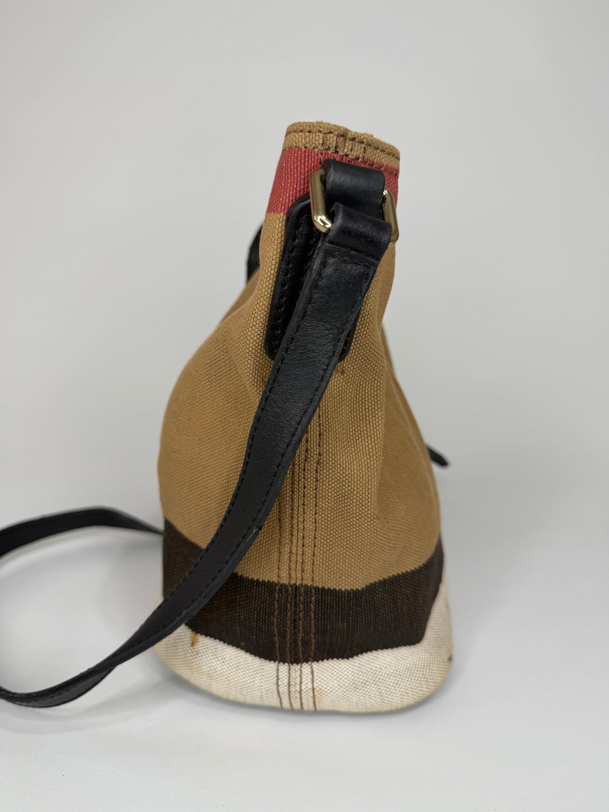 BURBERRY Canvas Mega Check Mini Ashby Tassel Crossbody Brown