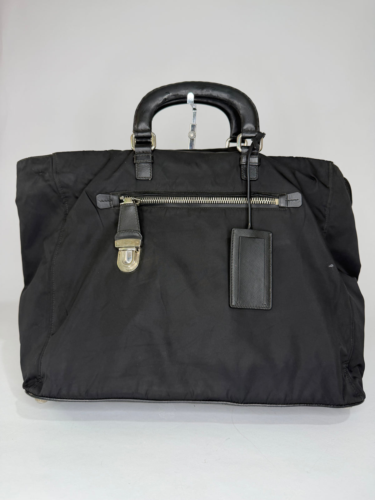 Prada Black Tessuto Nylon Leather Trim Briefcase Tote Bag