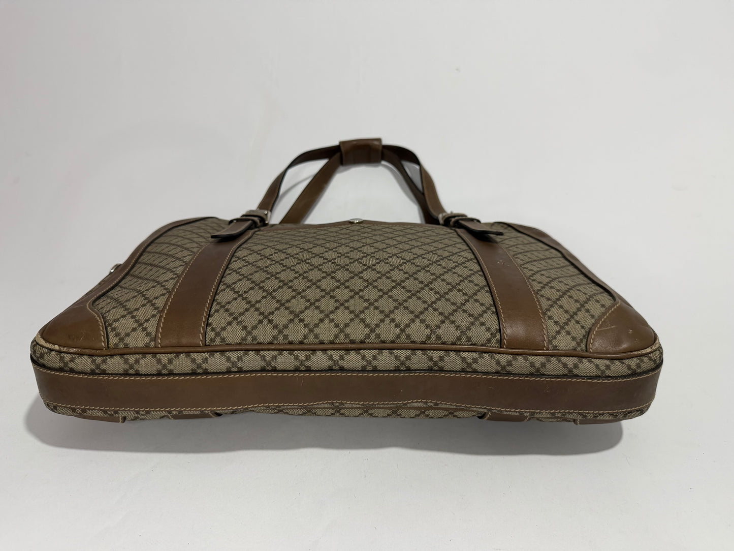 Gucci Beige/Tan Diamante Canvas and Leather Zip Pocket Briefcase