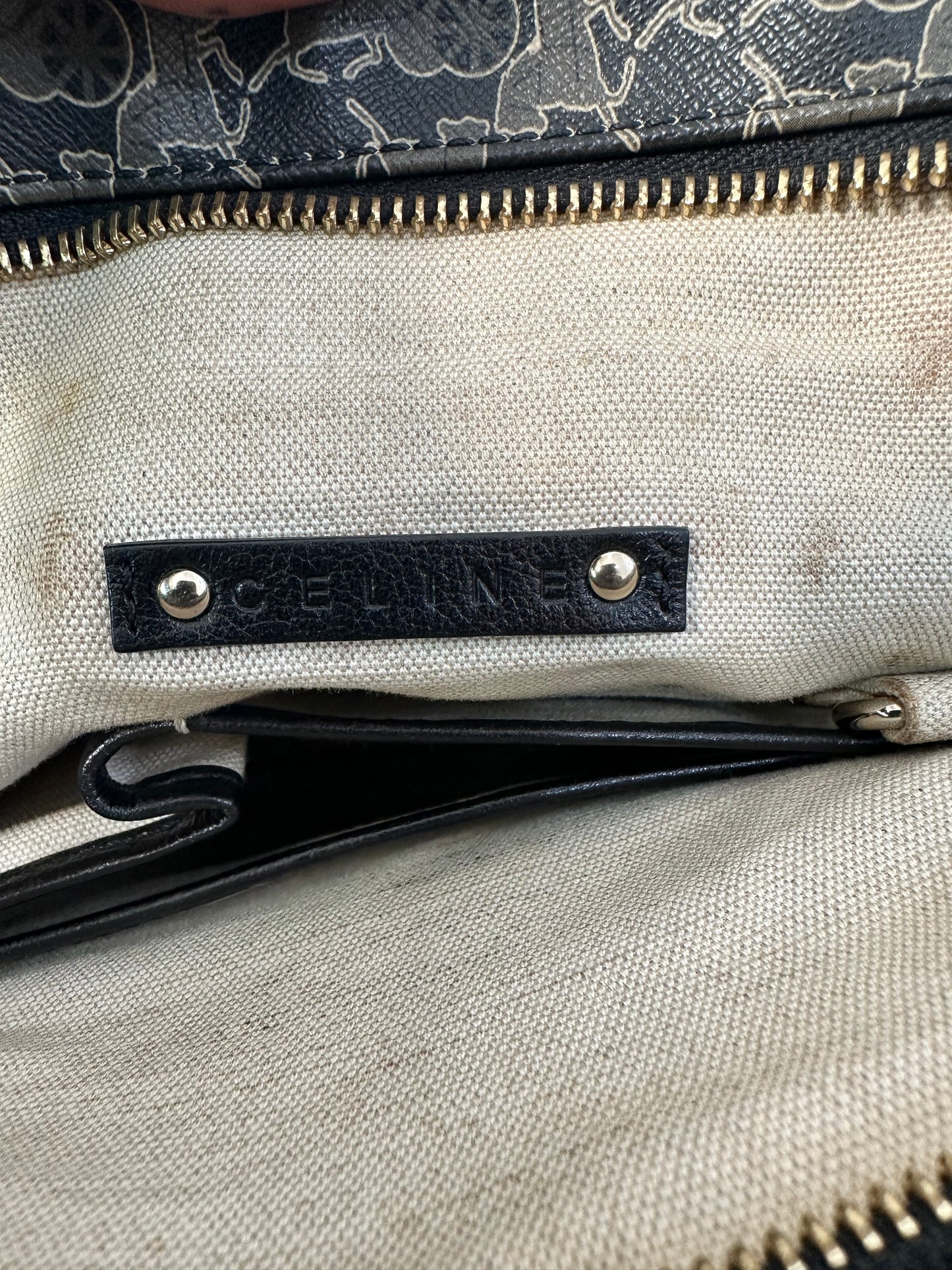 Vintage Celine Gray Carriage Shoulder Bag Black