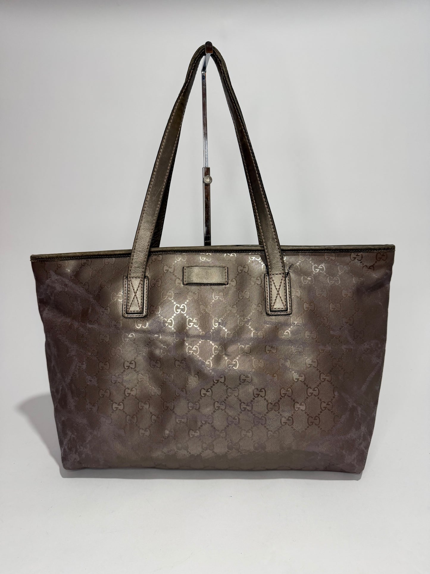 Gucci Gunmetal GG Coated Canvas Medium Imprime Tote