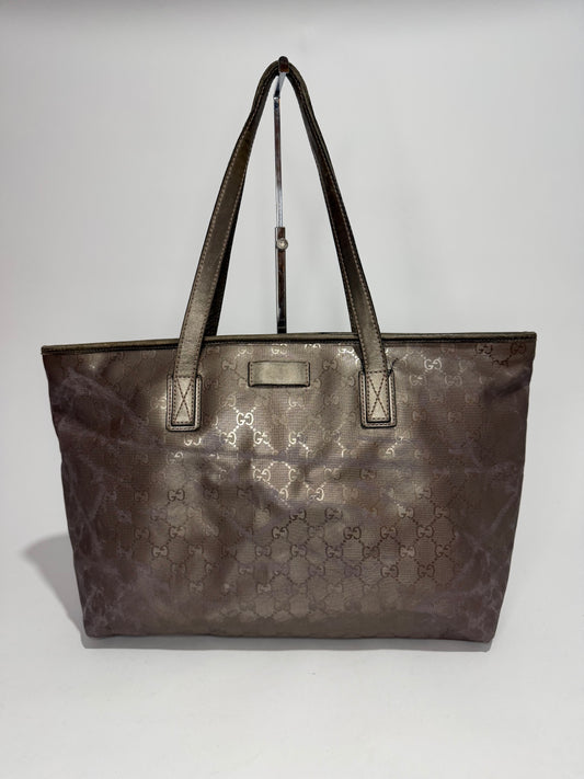 Gucci Gunmetal GG Coated Canvas Medium Imprime Tote