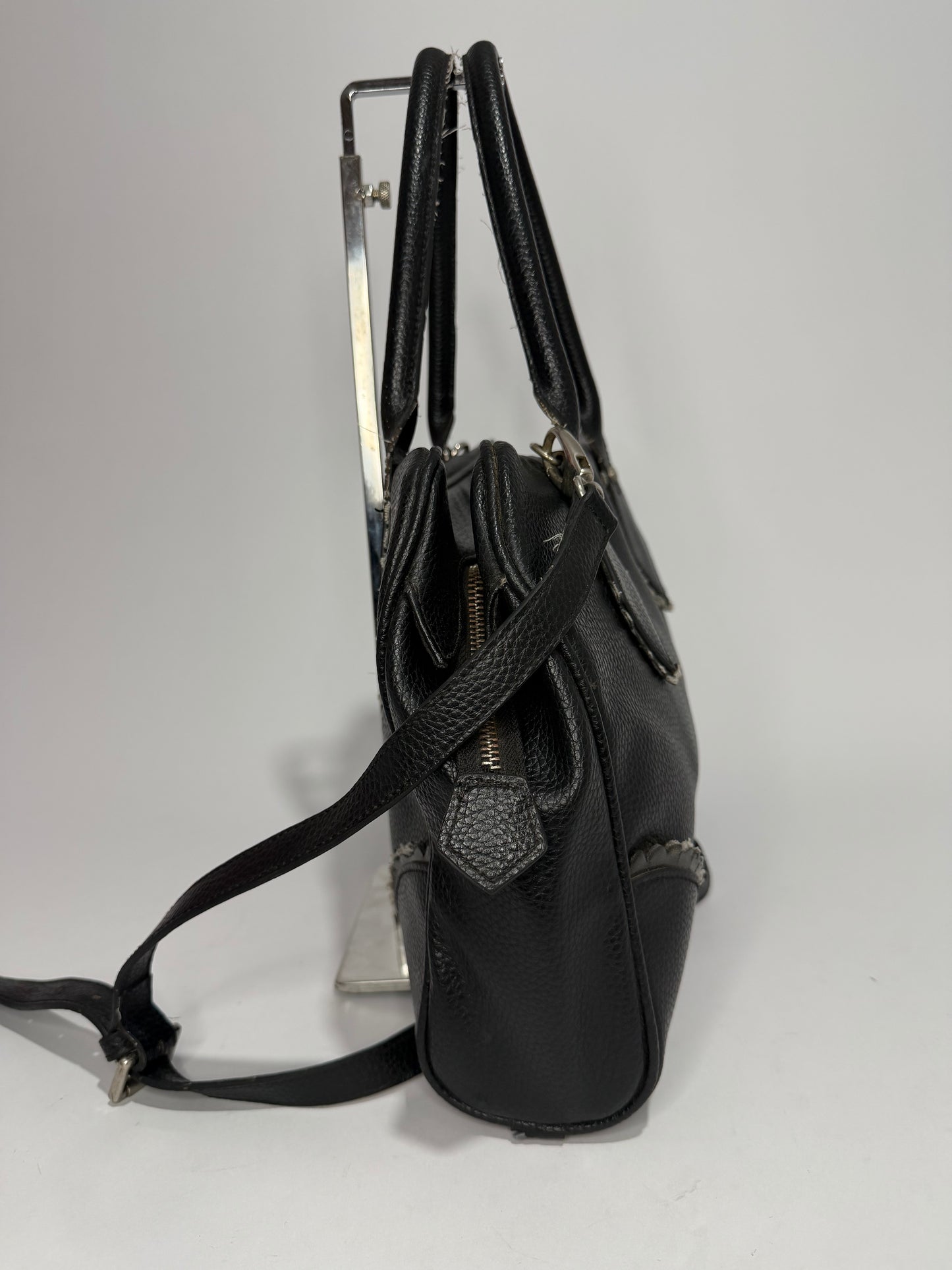 Vivienne Westwood Black Pebbled Leather Orb Logo Handbag with Shoulder Strap