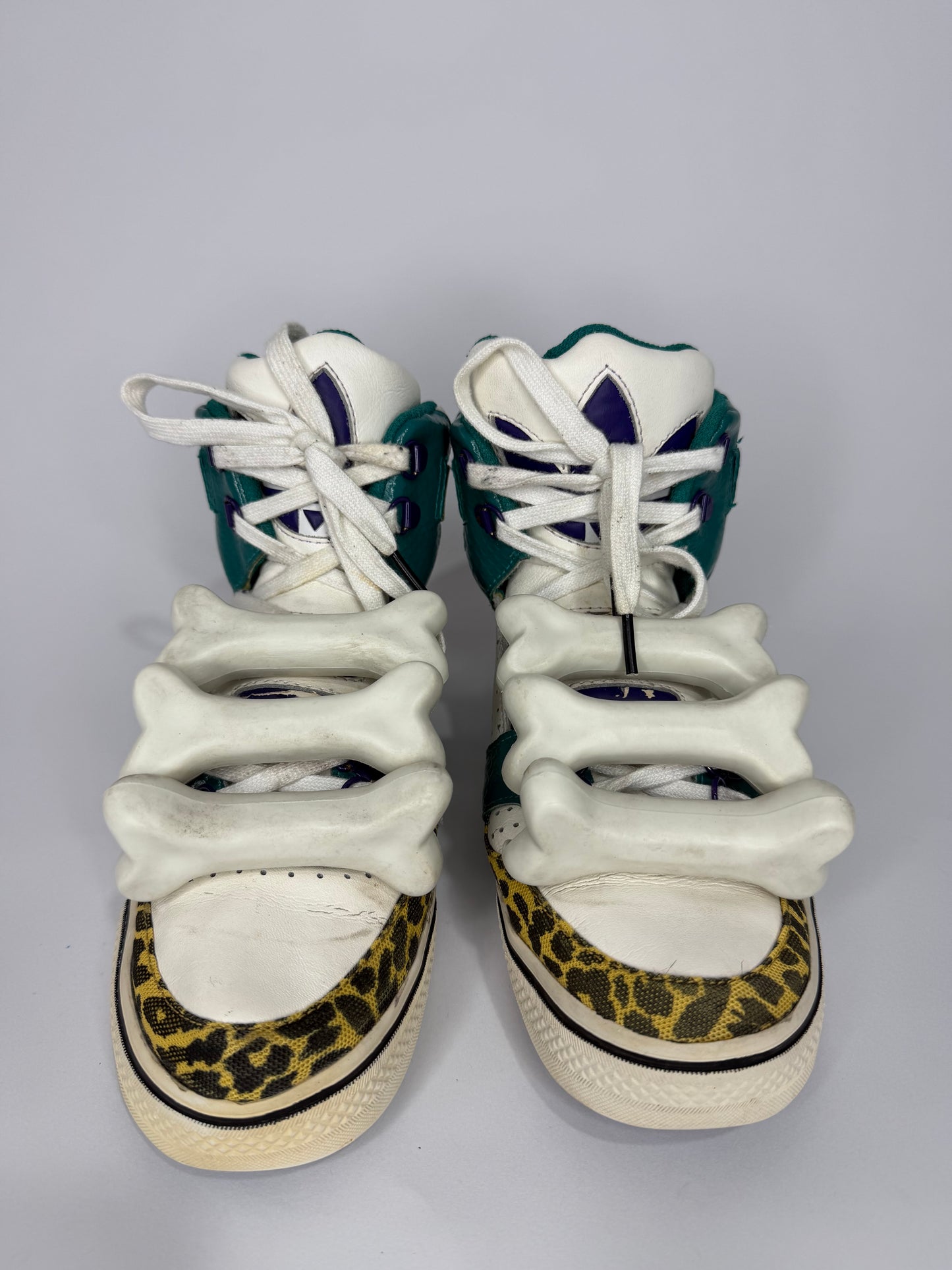 Adidas Originals Jeremy Scott JS Bones Leopard Print High-Top Sneakers White/Teal – Men’s US 8.5 / EU 42